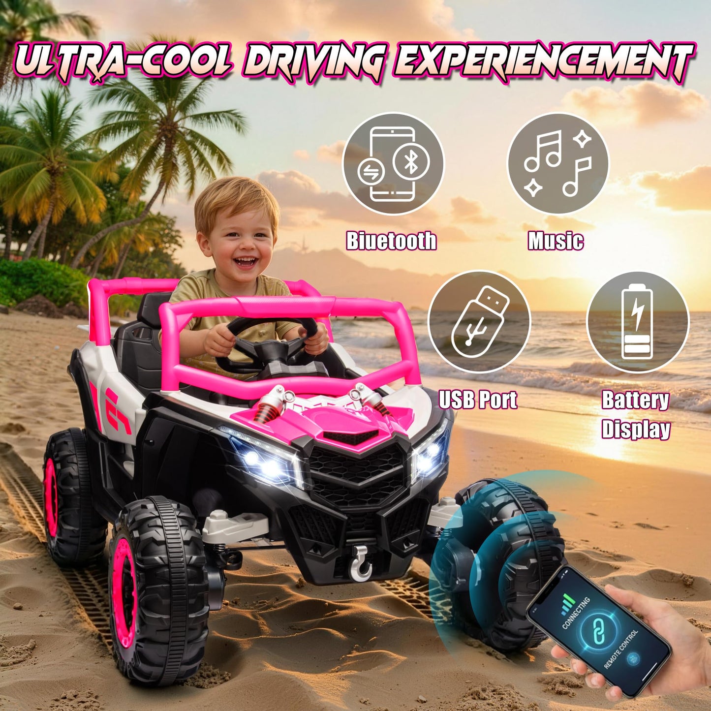 24V Ride On Car for Kids w/Remote Control, JOYRACER Battery Powered Off-Road UTV, 4x150W Motors,4 Shock Absorbers, 4.5 Mph Max Speed, Bluetooth, MP3, Lights, Electric Car for Big Kids