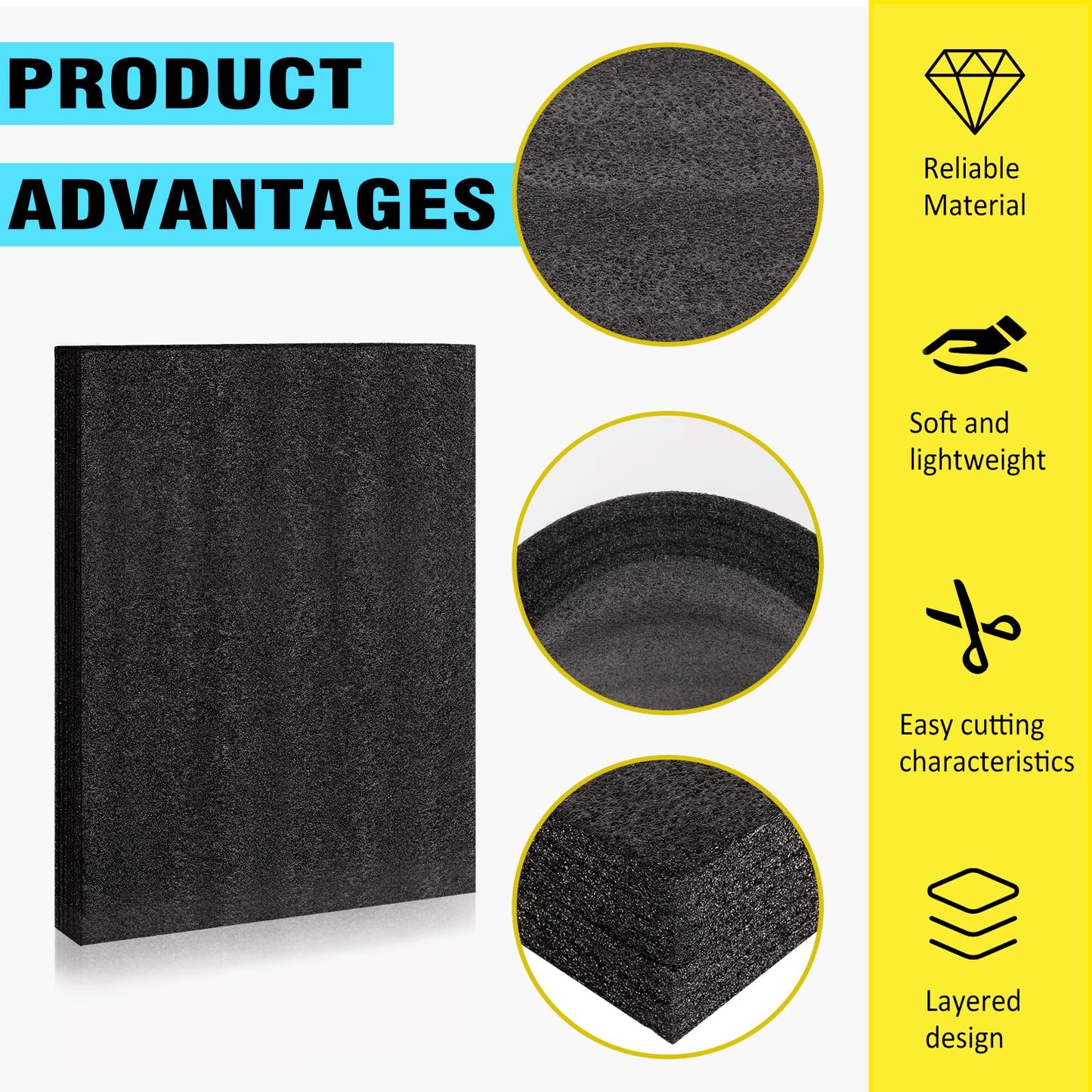 Yeecheng 2 Pcs Blue 12 x 16 x 1Inch Polyurethene Foam Sheets,Cuttable Packing Foam Block Foam Padding for Packing and Crafts,Toolbox Storage