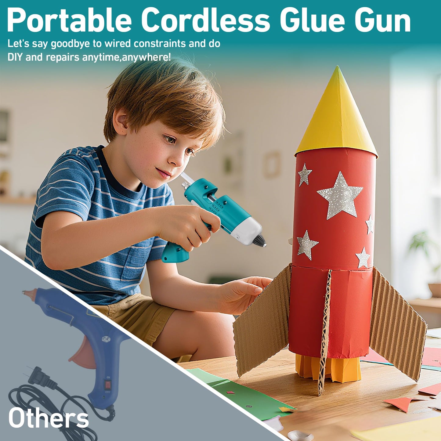 SilhouetteSlice 20W Cordless Hot Glue Gun, Fast Heating Glue Gun and 30pcs Glue Sticks Set, Stable Support Base Ideal for Crafts, DIY Arts, Home Repairs (Blue)