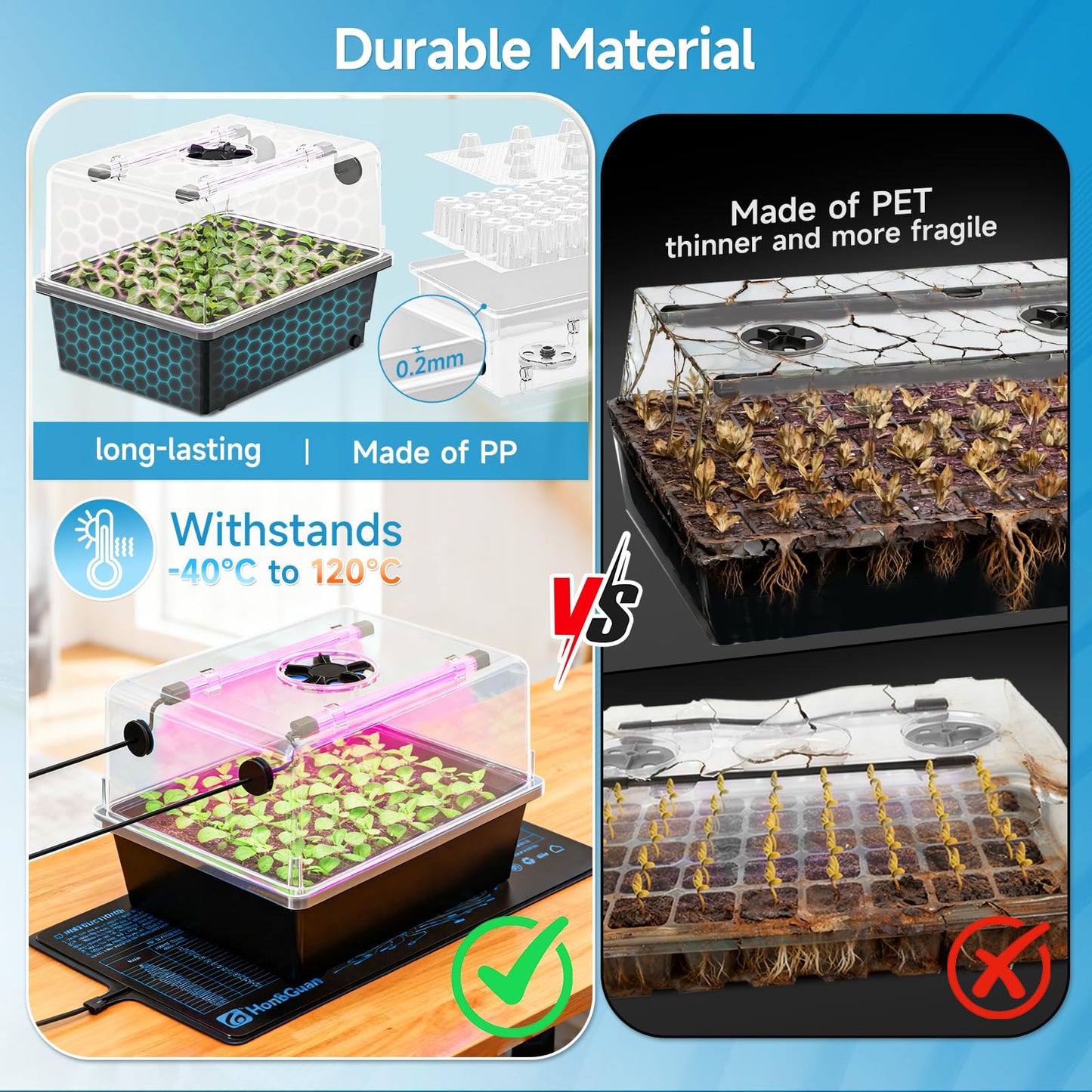 Hon&Guan 1 Pack Seed Starting Kit - 30 Cell Seed Starter Tray with Higher 5.3” Humidity Dome, LED Growing Lights and 10"x20.75" Seedling Heat Mat, Adjustable Vents - Germination & Plant Propagation