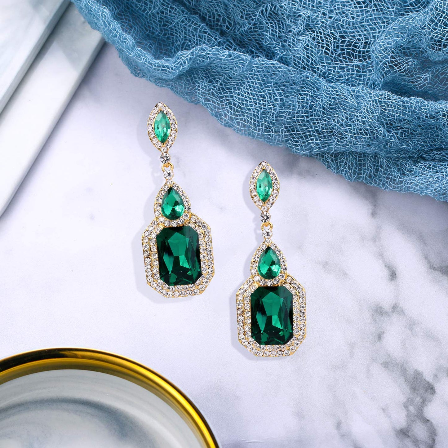 BriLove Women's Wedding Bridal Dangle Earrings Crystal Infinity Figure 8 Chandelier Jewelry Emerald Color