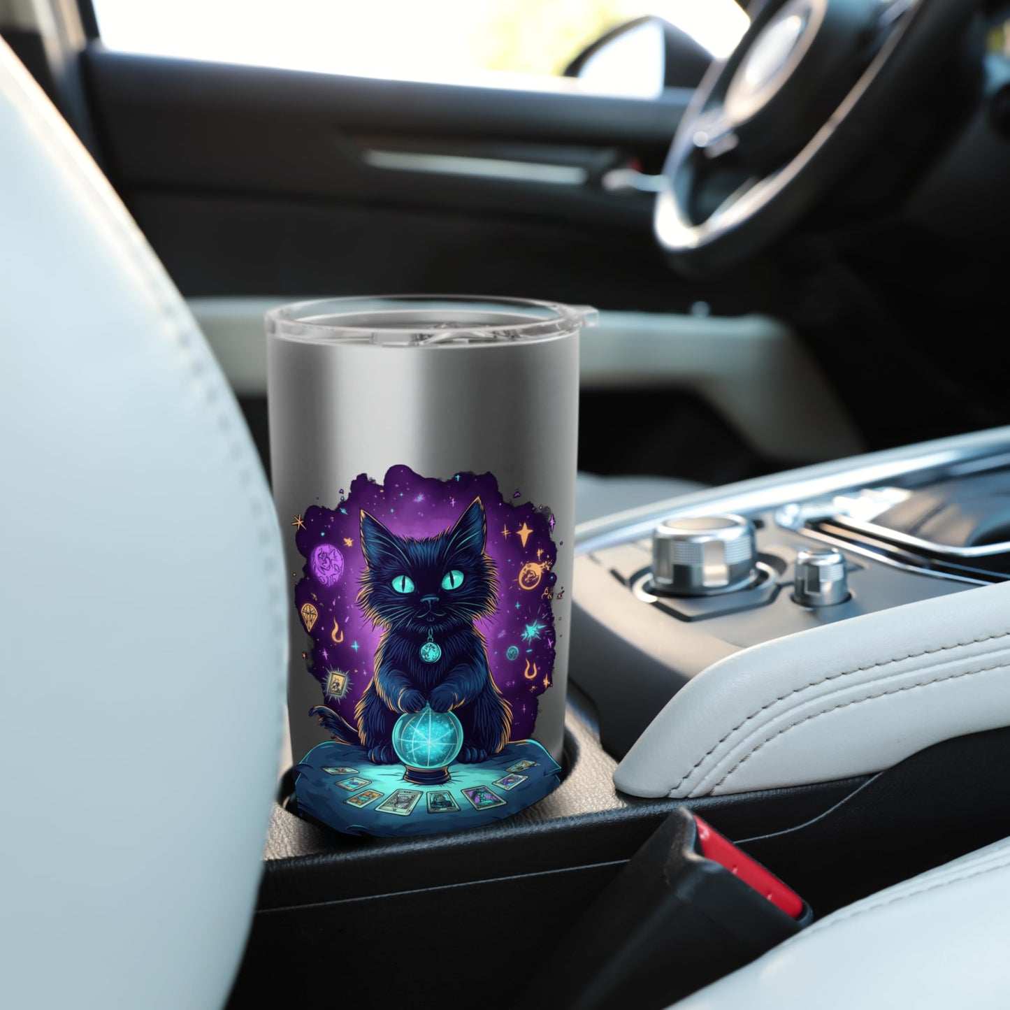 tarot card cat occult skeleton crystals aesthetic Stainless Steel Insulated Tumbler