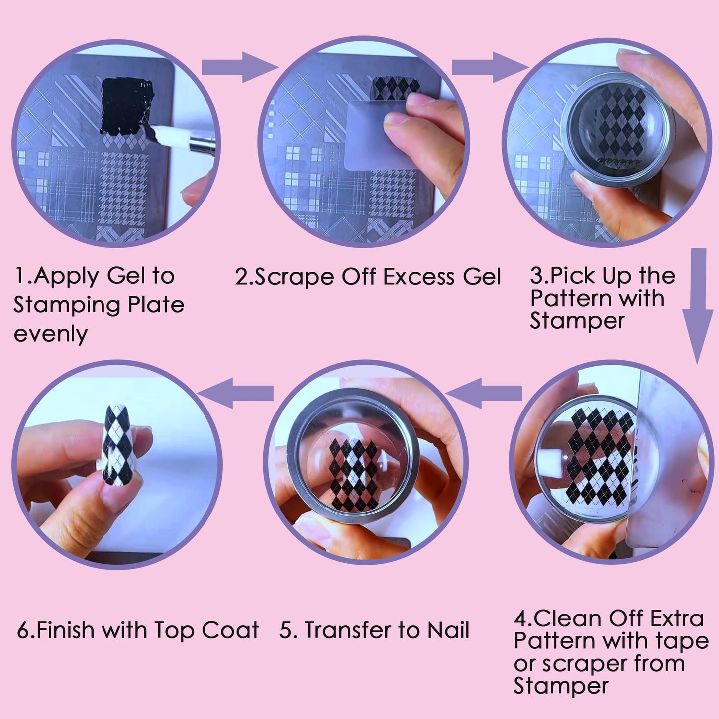 4cm Nail Art Stamper Kit Silicone French Tip Nails Stamp Sticky Nail Stamper with Replacement Heads&Scrapers Nail Art Stamping Nail Printing Tool for Home Manicure Diy (Sliver)