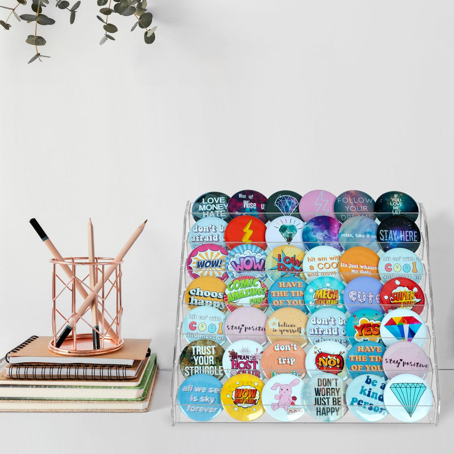 PACMAXI 7-Layer Transparent Button Pins Display Case, Large Capacity Storage Organizer for 35-60 Badges, Portable and Durable Display Box (No Button Pins Included) (7-Layers)