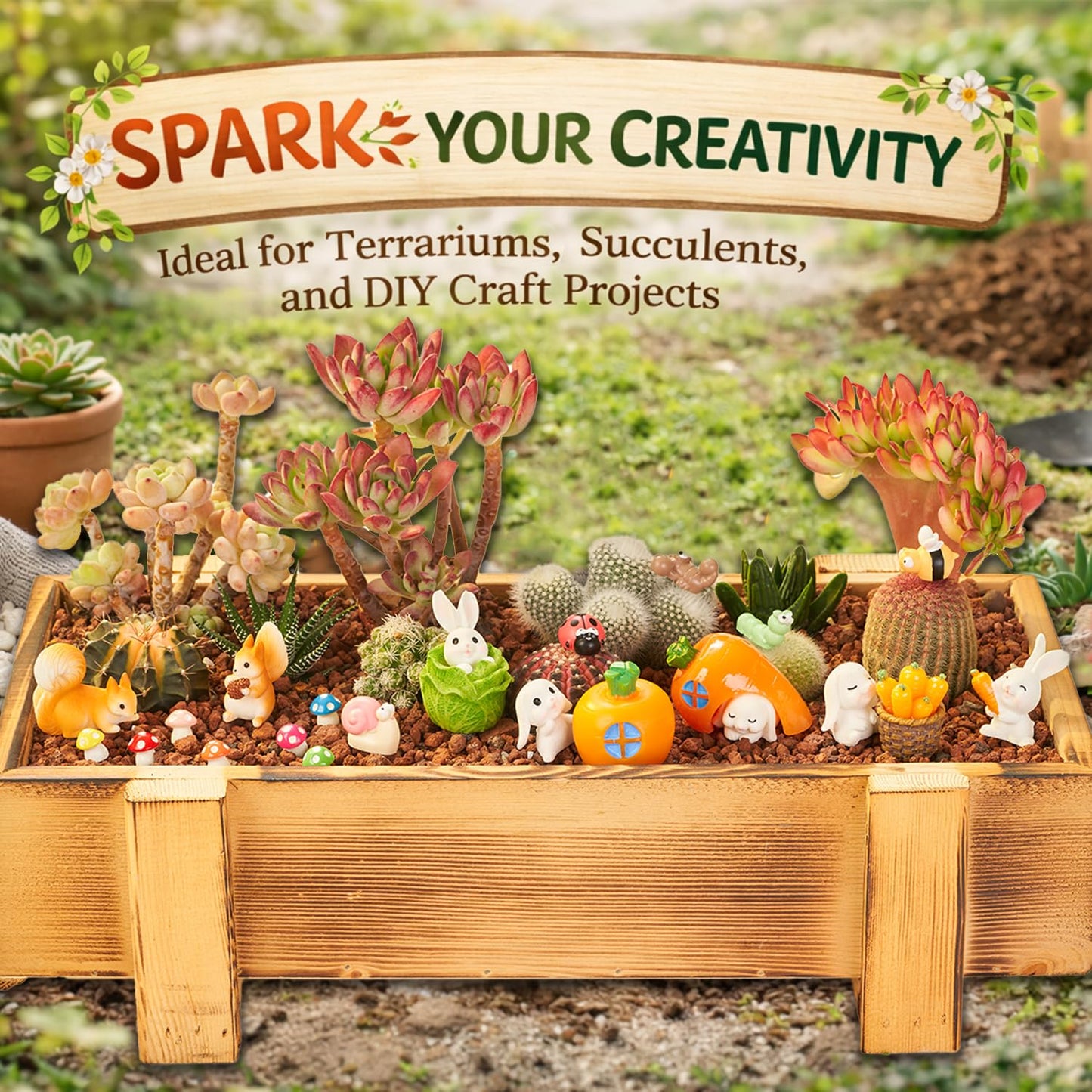 Nashibowu 24Pcs Mini Rabbits Fairy Garden Accessories DIY Kit, Miniature Garden Set with Mini Resin Animals, Tiny Bunnies, Squirrels, Mushroom Figurines, for Terrarium Micro-Landscaping Decorations