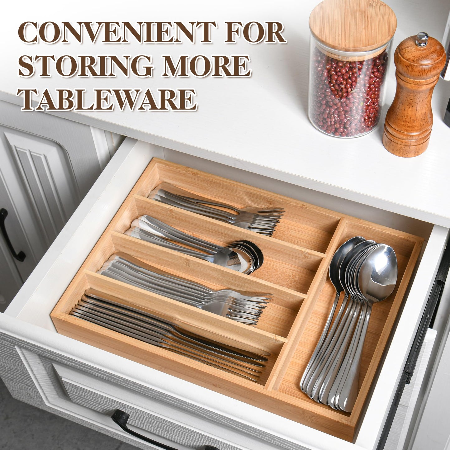 40 Piece Silverware Set with Drawer Organizer for 8, Heavy Duty Stainless Steel Flatware Cutlery Set, Fork Spoon Knife Set with Kitchen Essentials Organizer, Rust-proof, Dishwasher Safe