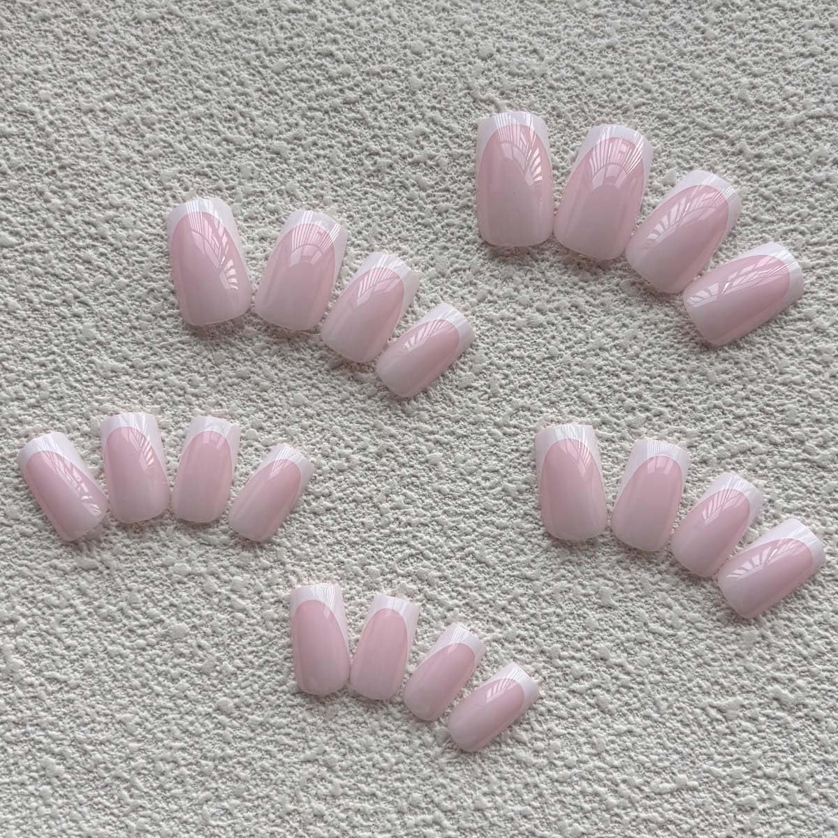 Medium Square Press On Nails French Tip Fake Nails Nude False Nails With Design Cute Glue On Nail Full Cover Stick On Nail Acrylic Artificial For Women DIY Manicure Art Decoration 24Pcs