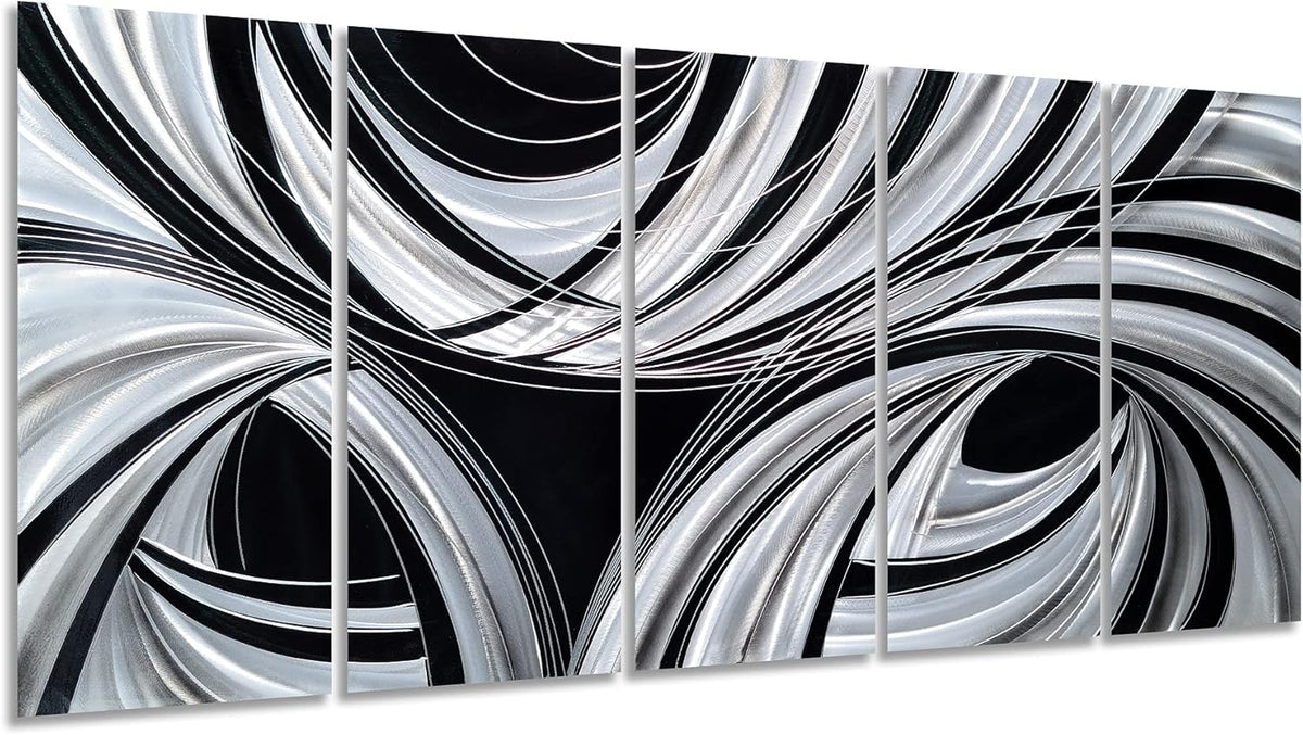 Yihui Arts Black and White Metal Art Wall Decor Hand Crafted Abstract Aluminum Artwork Modern Wall Sculpture Home Accent for Living Room Bedroom Dinning Decor