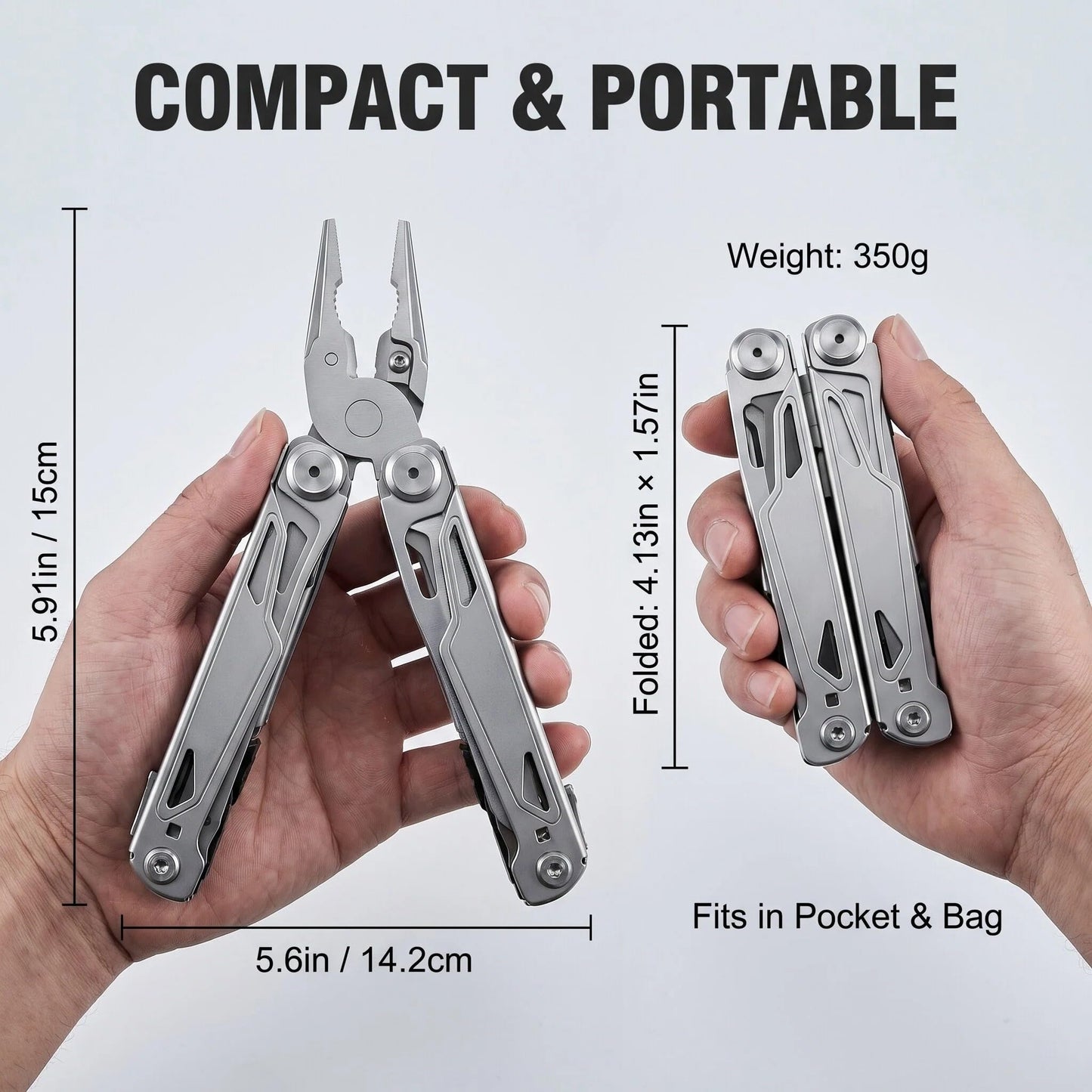 JIEHET Multitool, 28-in-1 Stainless Steel Multi-Tool with Pocket Knife, Self-locking Pliers, Bottle Opener Professional Multi Tool for Outdoor, Survival, Camping, Hiking, Hunting - Silver