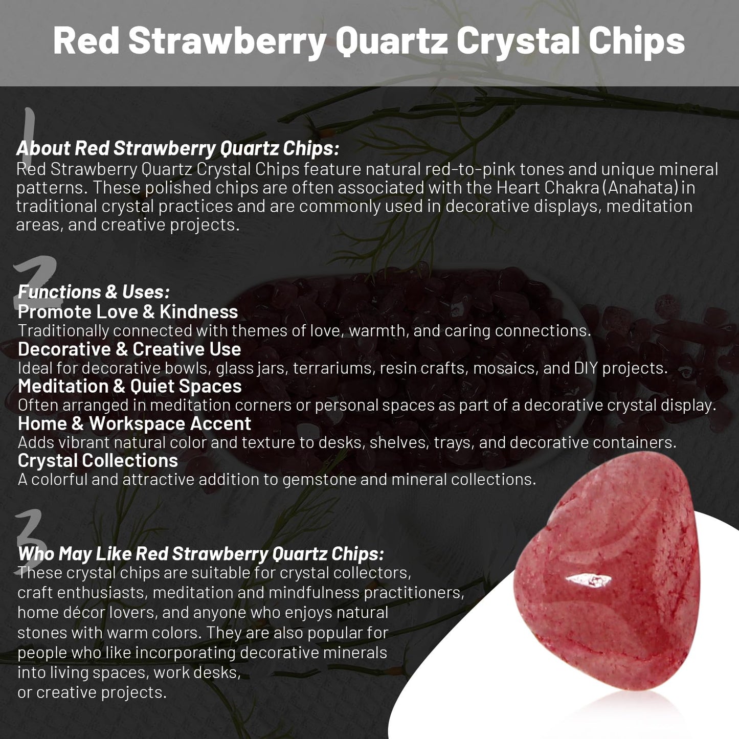 1.1lb Natural Crushed Red Strawberry Quartz Crystal Tumbled Chips-Healing Crystals Chips Bulk, Crushed Crystal Gemstones for Crafts, Beautiful Package for Gift(Red Strawberry Quartz)