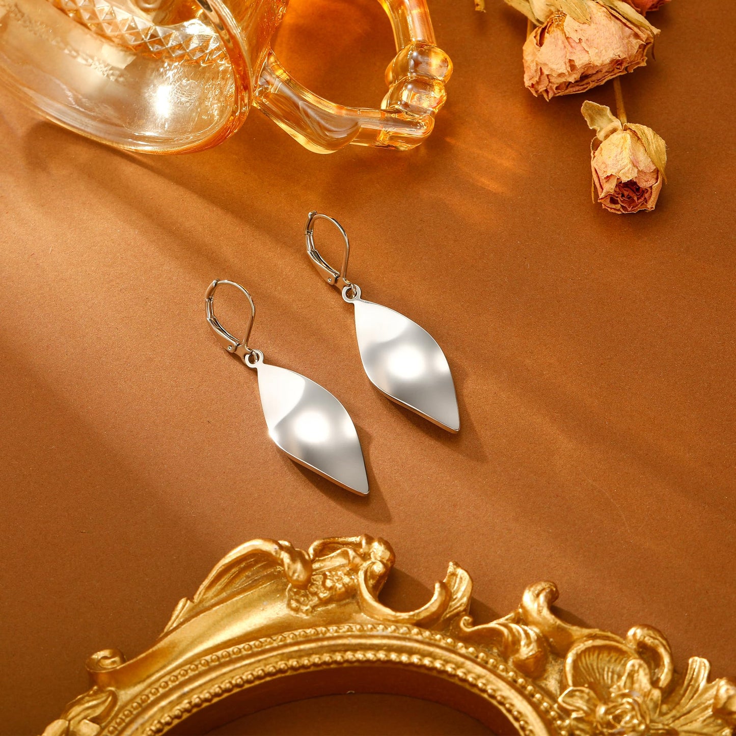 925 Sterling Silver Dangle Earrings for Women Leverback Teardrop Earrings Hypoallergenic Silver Dangle Drop Earring for Gifts (Filigree-B-G)