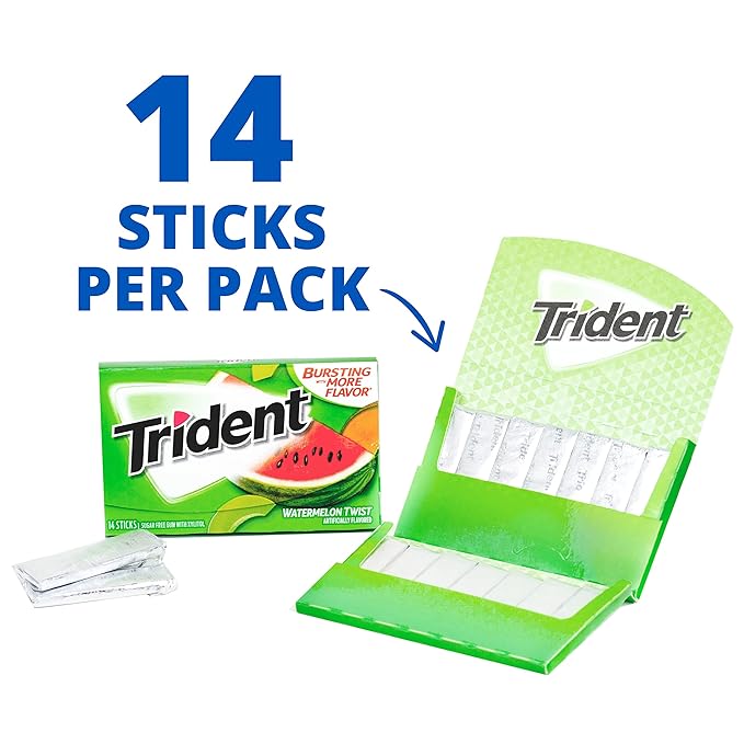 Trident Watermelon Twist Sugar-Free Chewing Gum, 12 Packs of 14 Pieces (168 Total Pieces)