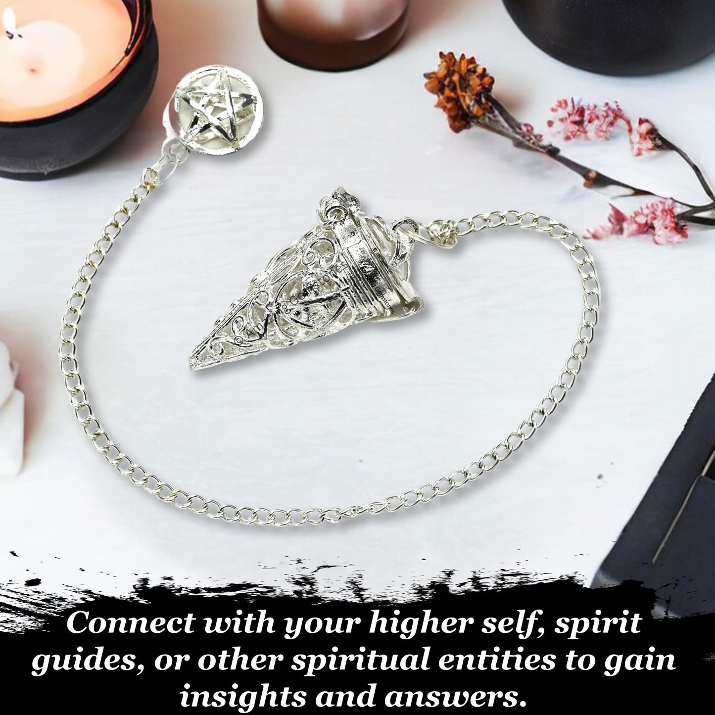 Amazing Gemstone Healing Metal Pendulums for Divination, Silver Chamber Cone Steel Copper Pendulum High Energy Pendulo de Bronce Pendulos de Mesa MP46