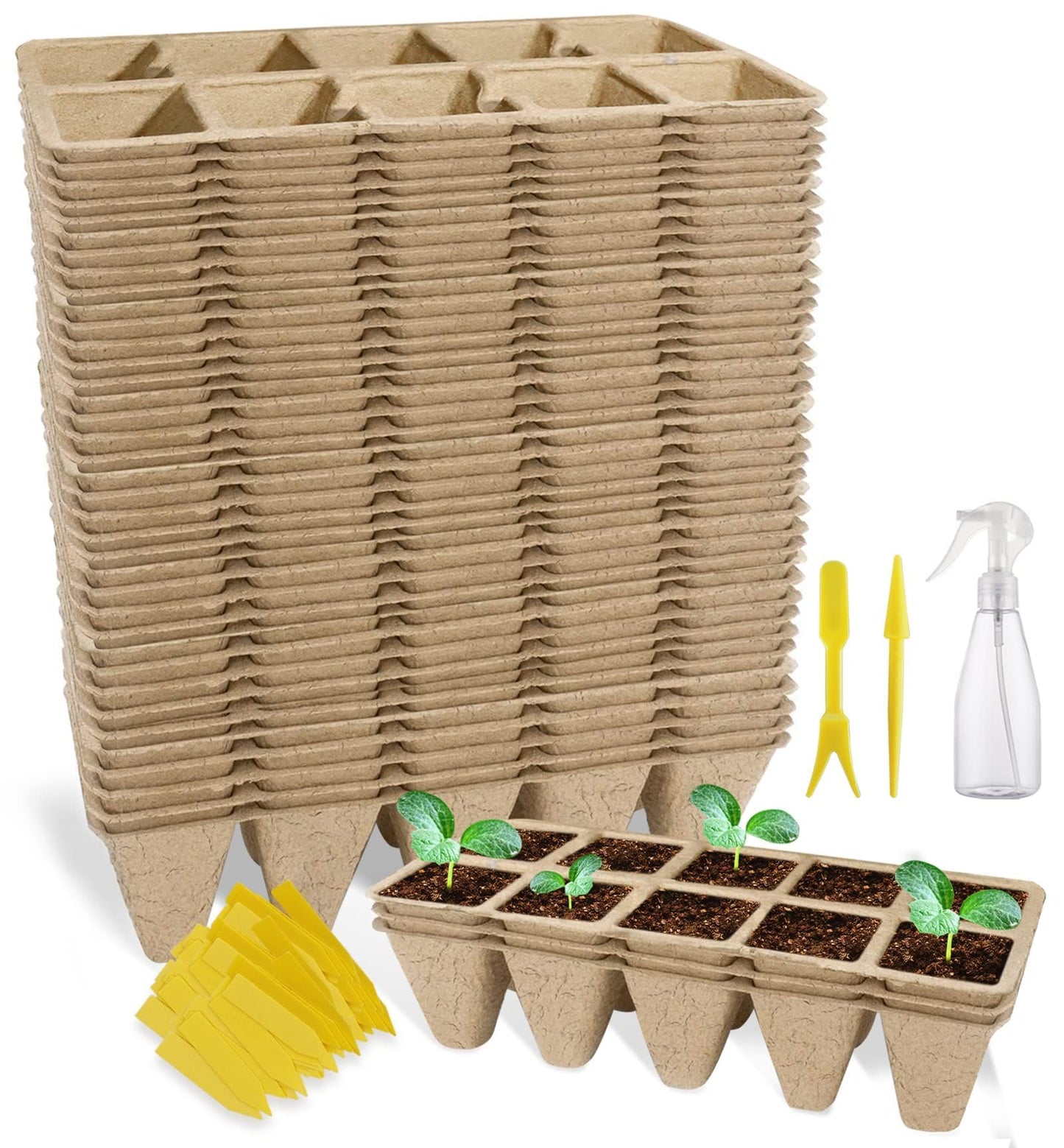 SYITCUN 400 Cells Seed Starter Tray, 40 Pack Biodegradable Seed Starter Kit, Peat Pots for Seedlings with 400 Plant Labels, 2 Seed Planting Tool and 1 Spray Bottle