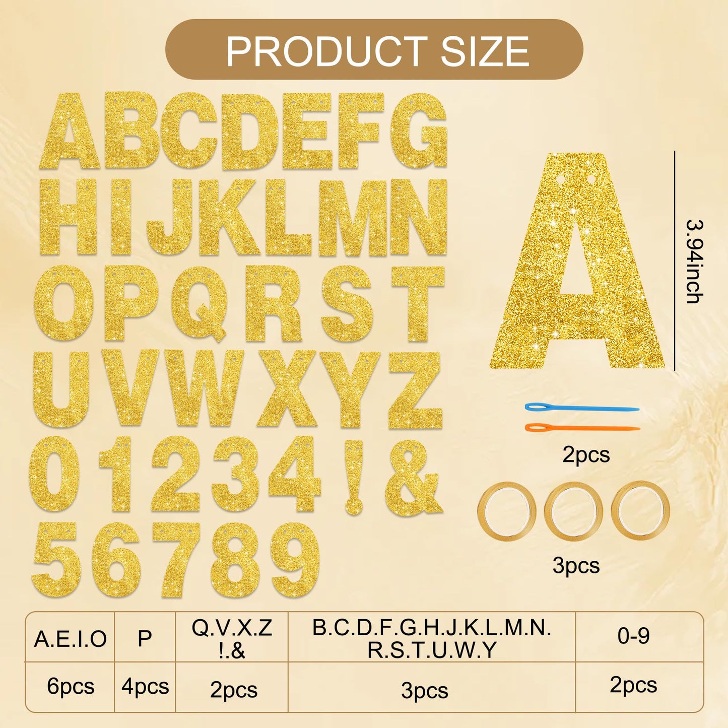 BEISHIDA 116 PCS A-Z DIY Letter Banner Kit Make Your Own Banner Including 111 Letters and Numbers 3 Rope and 2 Threading Device,Customized for Birthday Graduation Wedding Decor Gold