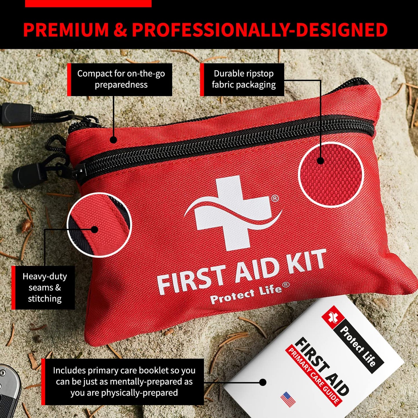 Protect Life First Aid Kit, Travel First Aid Kit for Car, 100 Piece Compact Emergency Preparedness Starter Kit for Home, Office, Camping, Hiking