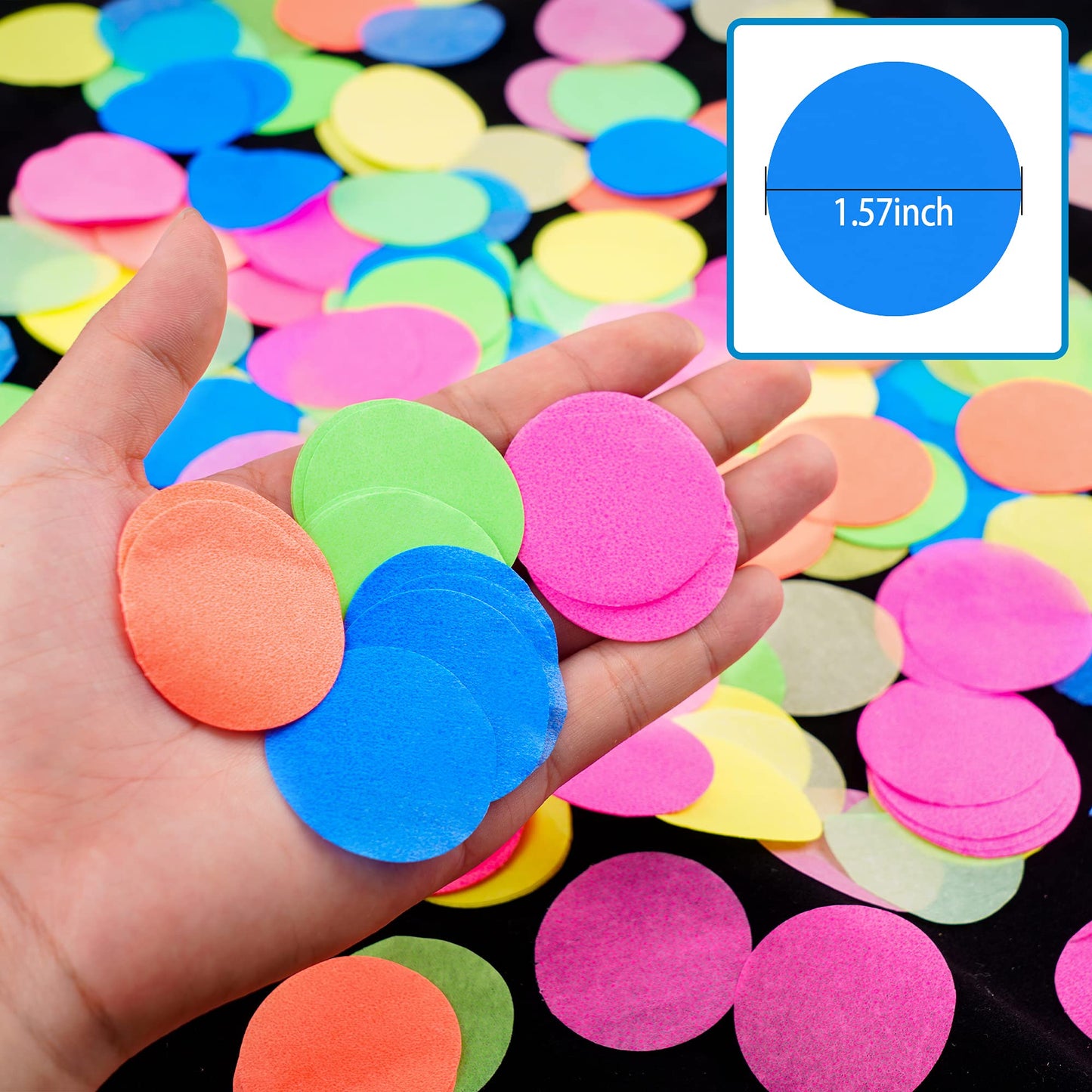 10000 pieces UV Neon Round Confetti 5 Colors Neon Fluorescent Tissue Confetti Dot Blacklight Glow Party Confetti for Blacklight Neon Party, Birthday, Wedding Supplies