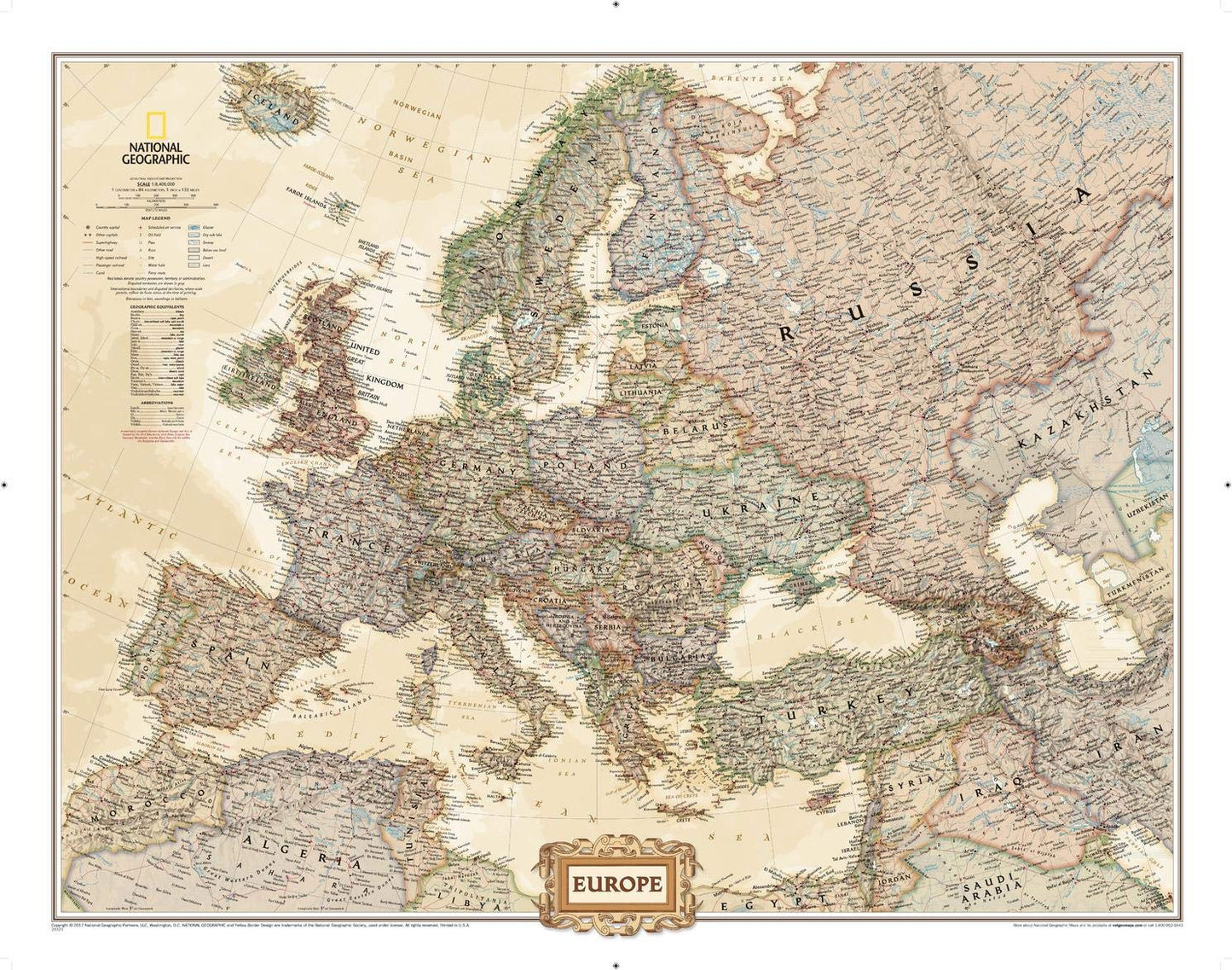 National Geographic Europe Wall Map - Executive (30.5 x 23.75 in) (National Geographic Reference Map)