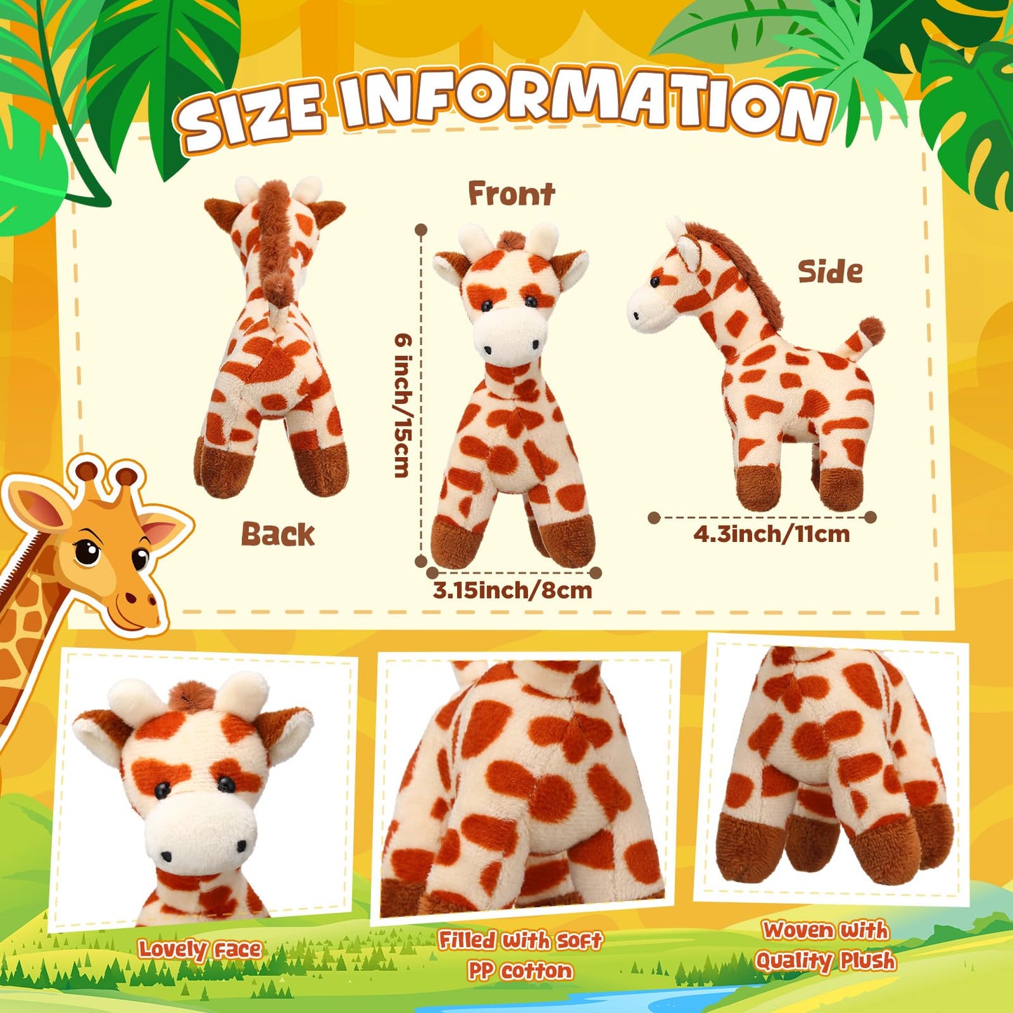 Blueweenly 12 Pcs Giraffe Stuffed Animal Bulk 6'' Stuffed Giraffe Plush Toy Soft Safari Valentines Plush Gift Bulk Zoo Wild Animal Party Decor Cute Tiny Keychain for Kid Girl Boy Birthday Forest Party