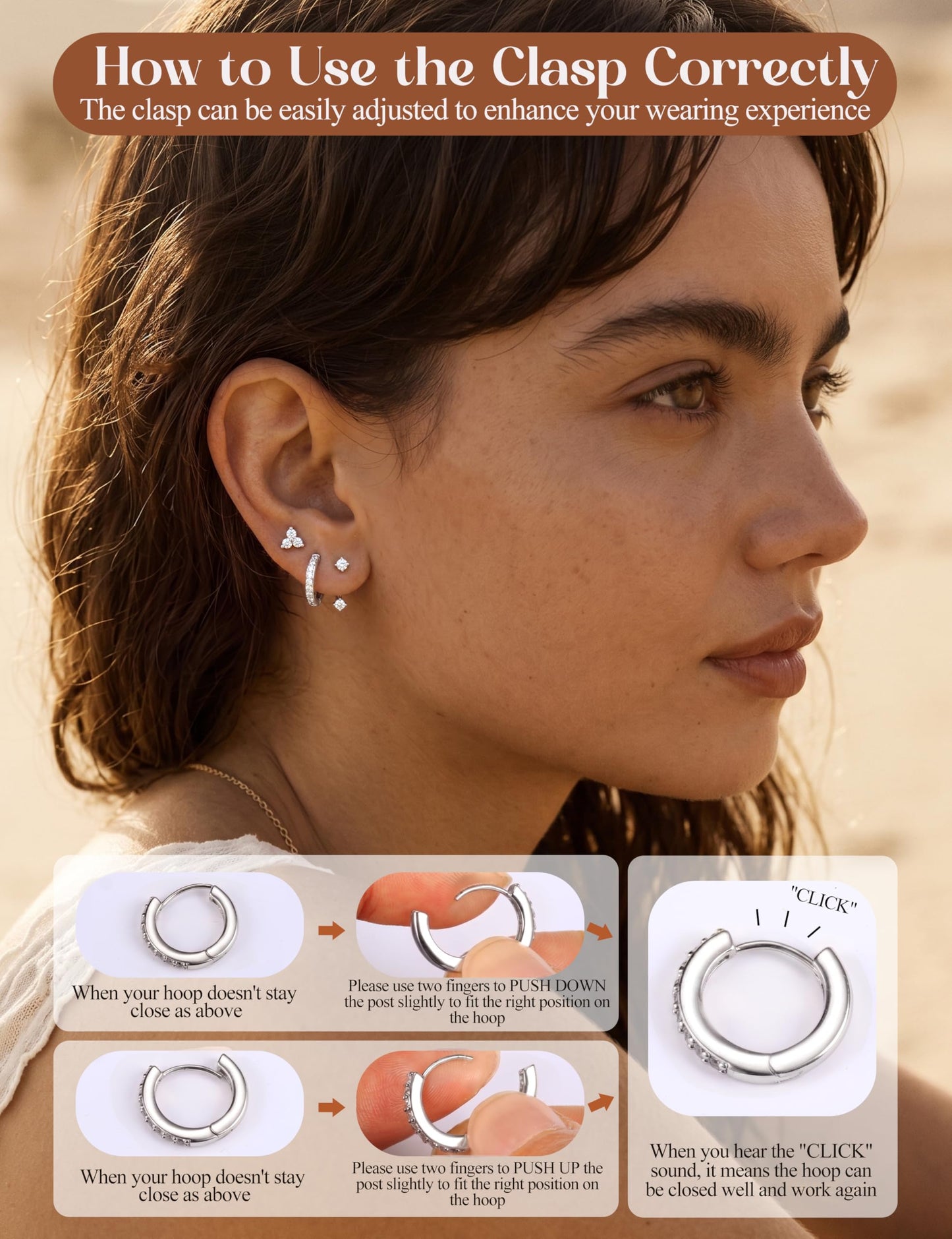 MILACOLATO 3 Pairs 925 Sterling Silver Earrings Set for Women Dainty Sterling Silver Filled Stud Huggie Small Hoop Earrings Stacks for Sensitive Ears Hypoallergenic Earring Sets for Multiple Piercing WG 3CZ