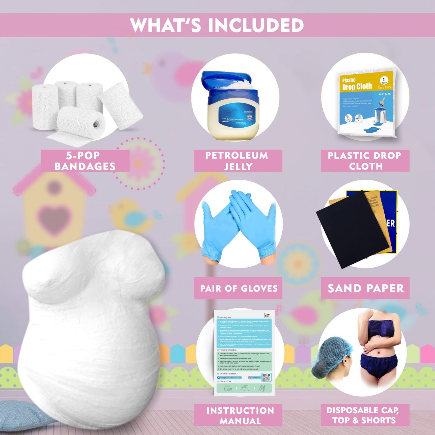 Crawl Story Belly Casting Kit for Pregnant Women | Complete DIY Keepsake with Plaster Cloth Roll, 12 Acrylic Paints, Sparkles, Crystals & Hanging Hardware | Baby Shower Gift, Deluxe Paint Casting Kit
