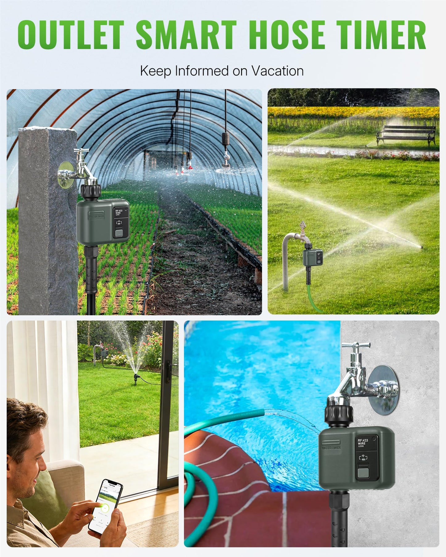 WILAWELS WiFi Water Timer for Garden Hose, Sprinkler Timer 1 Zone, Smart Hose Water with WiFi Irrigation Controller,Voice Control RF433 Automatic Irrigation System/Rain Delay/Manual Watering D31WT06