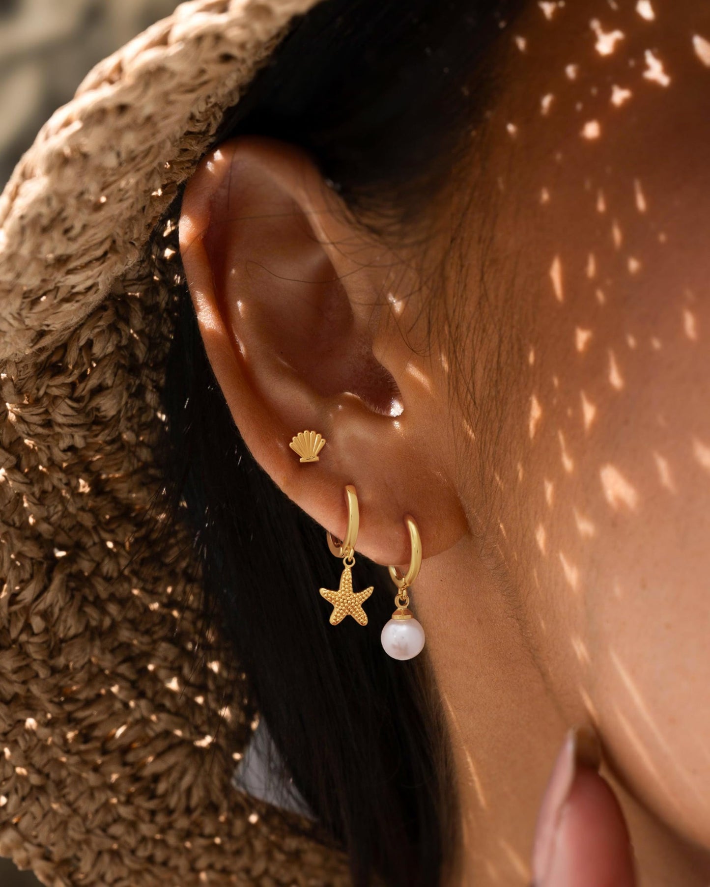 SELFROSE Summer Starfish Earrings 14k Gold Plated Pearl Drop Earrings Stack Dainty Cute Beach Earrings Hypoallergenic Cute Shell Earring Stack Boho Beach Summer Jewelry