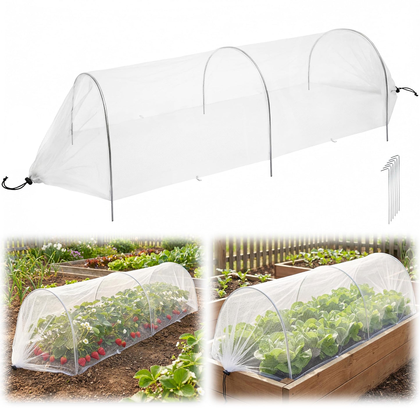 warmfarm 4ft Garden Row Accelerator Plants Cover, Pop Up Garden Bed Tunnel Net with 6 Stakes, Ready-to-Use Design Garden Beds Vegetable Rows Plant Protector for Protecting Vegetable Fruit