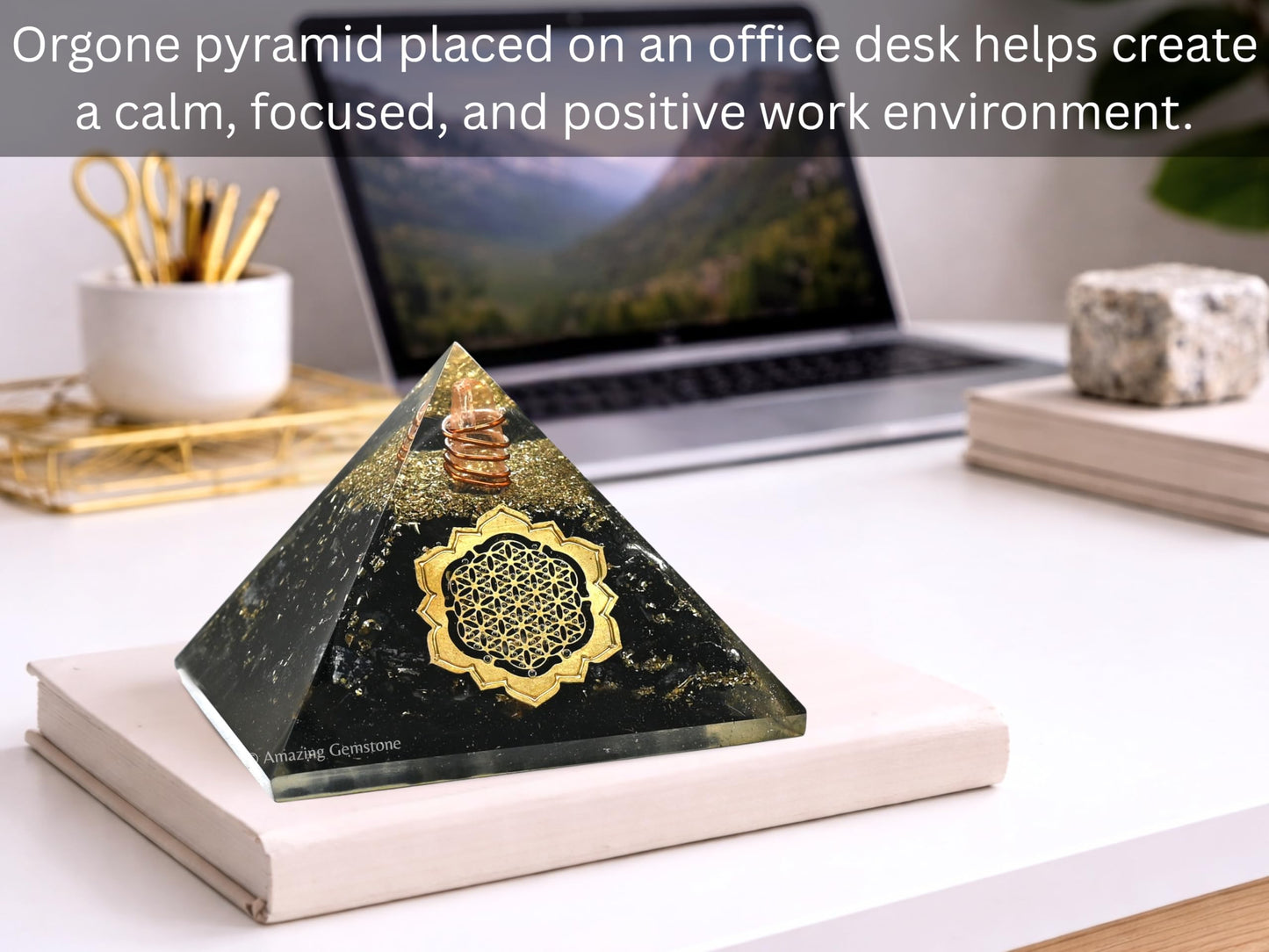 Large Orgone Pyramid | Black Tourmaline Pyramid Crystal | Lotus Flower of Life Orgonite Pyramid | Organ Pyramids Positive Energy Healing