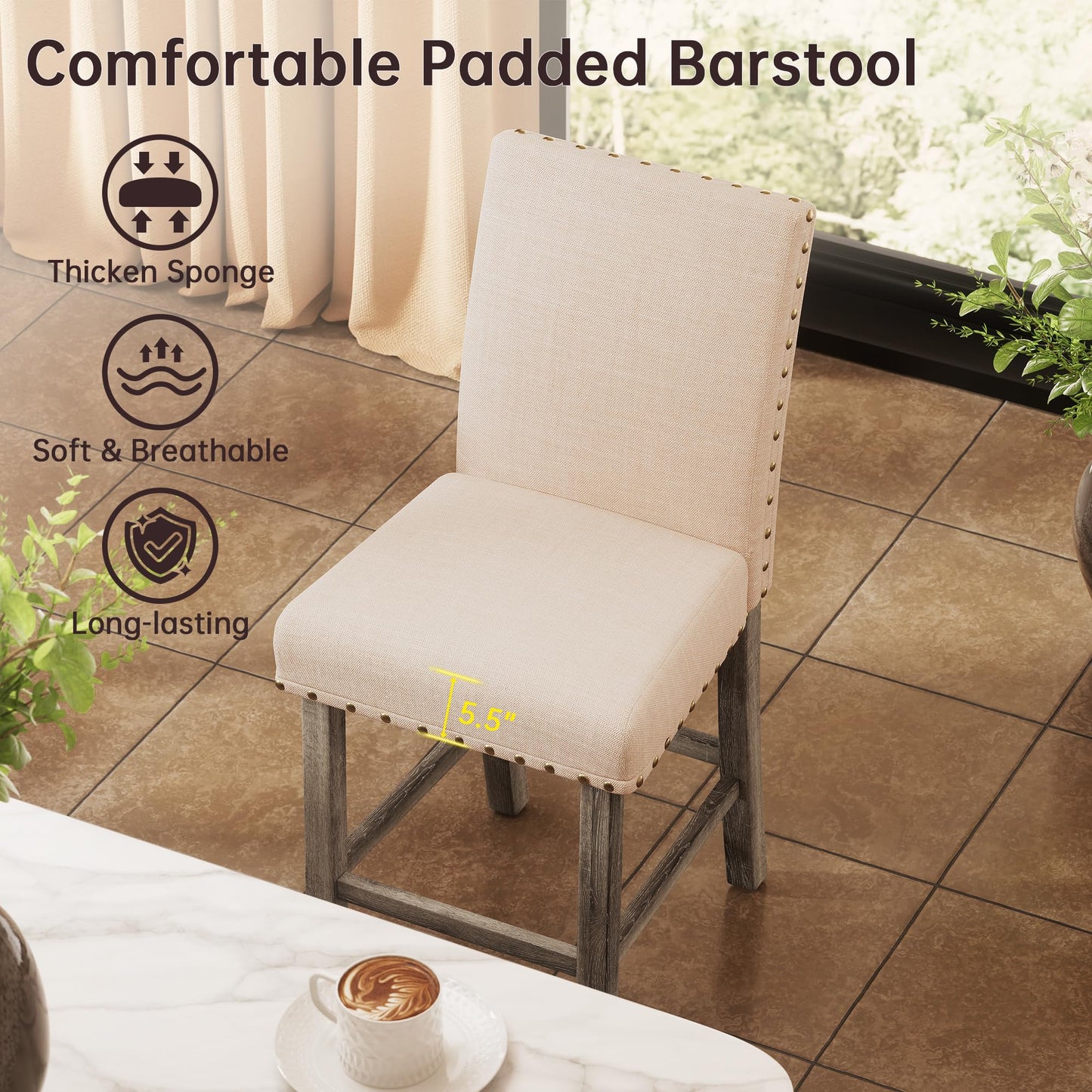 Farati Counter Height Dining Table Set for 4,Farmhouse Dining Table Set for 4,Square Bar Kitchen Dining Table with 4 Bar Stools,High Dining Table and Chairs for Dining Room, Kitchen
