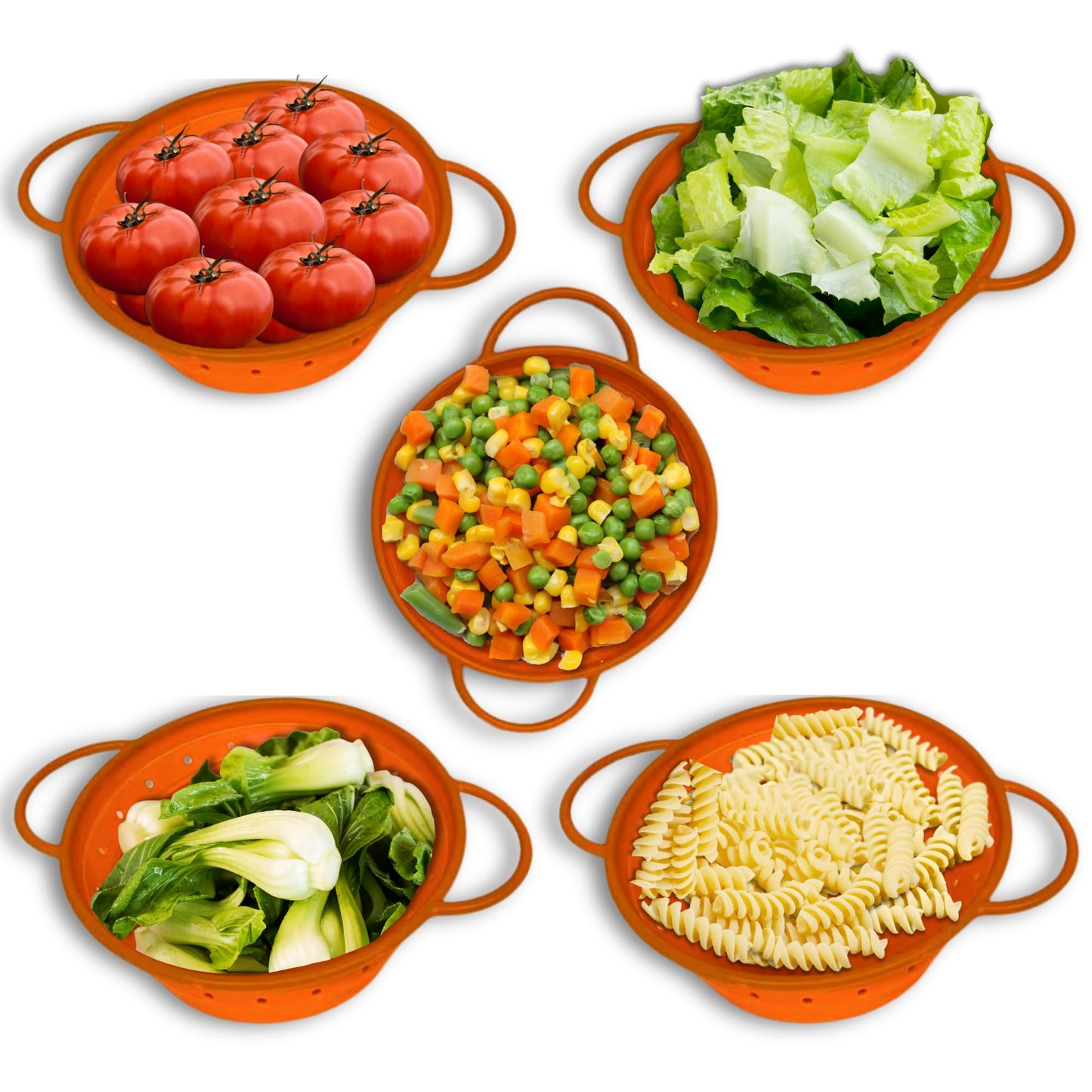 Silicone Colander, Collapsible Colander, Kitchen Food Strainer, Colander with Handles, Foldable Colander, Space-Saving Design, 2-pack