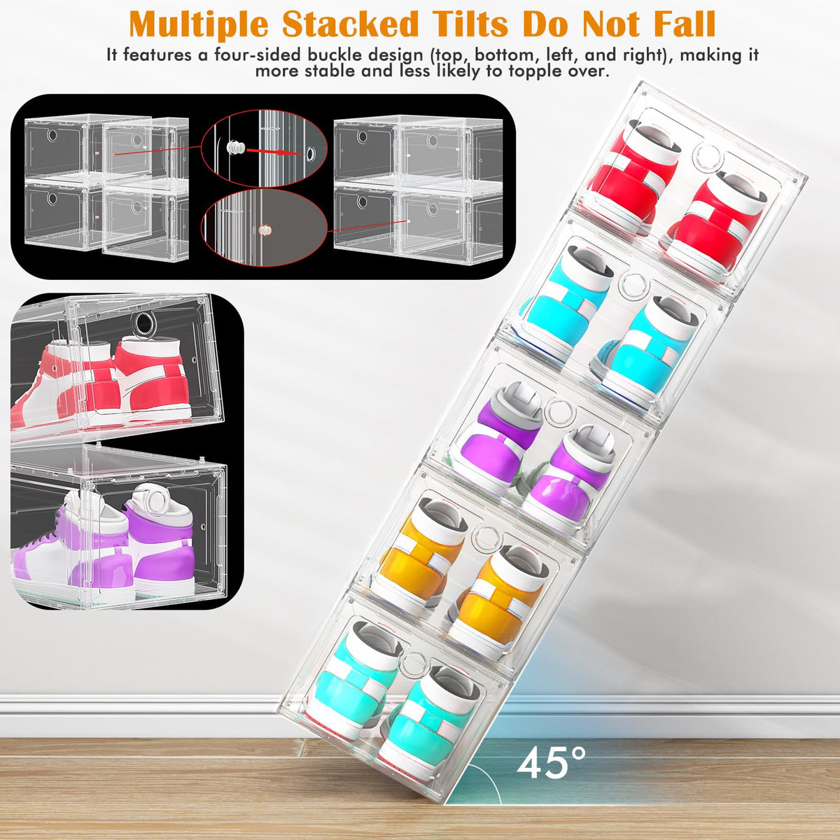 12 Pack Shoe Storage Boxes Clear Magnetic Stackable (12 Count)
