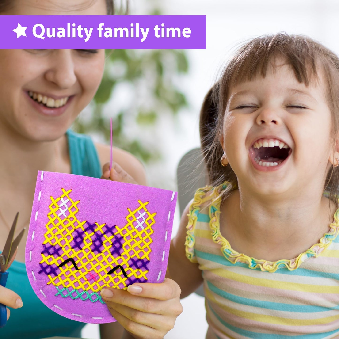 KRAFUN My First Cross Stitch Kit for Kids Age 5+, 6 Beginner Embroidery Projects, Arts & Crafts Gift for Girls & Boys, DIY Felt Keyring Bag Pillow Coaster Card Holder Wall Art