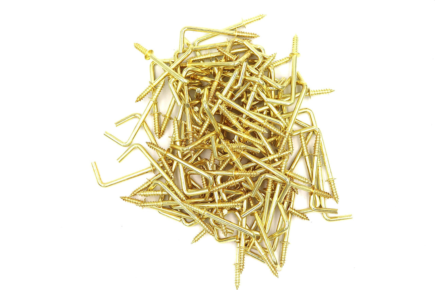 FGen 100pcs L Type Photo Frame - Copper Plated Right Angle Hooks, Fixed Cup Hooks - 2.16 inch (Gold)