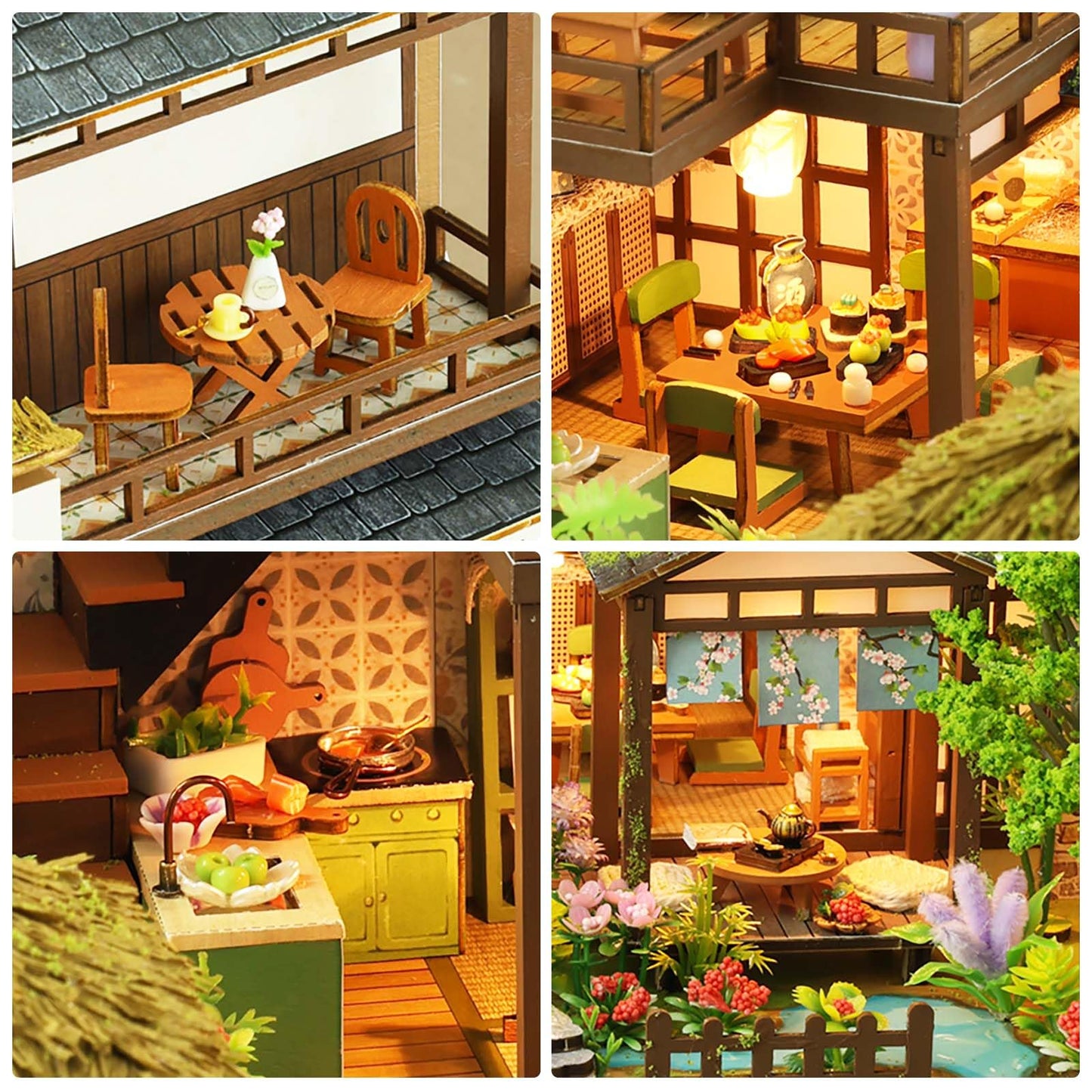Foyucool Miniature House Kit, Tiny House Kit with Light, DIY Mini House Building Kits for Adults to Building, Unique Gift for Birthday Mother's Day, Bamboo Spring Courtyard
