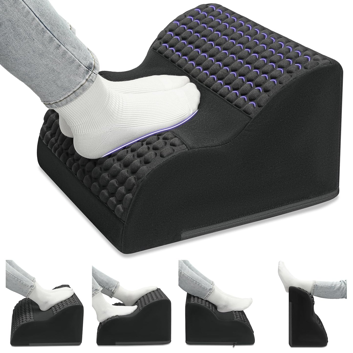Foot Rest for Under Desk at Work, 3-Tier Foot Stool with Massage Dots and Thick High-Density Foam, Ergonomic Footrest with Washable Cover for Home and Office, Back, Legs & Hip Pain Relief, Black