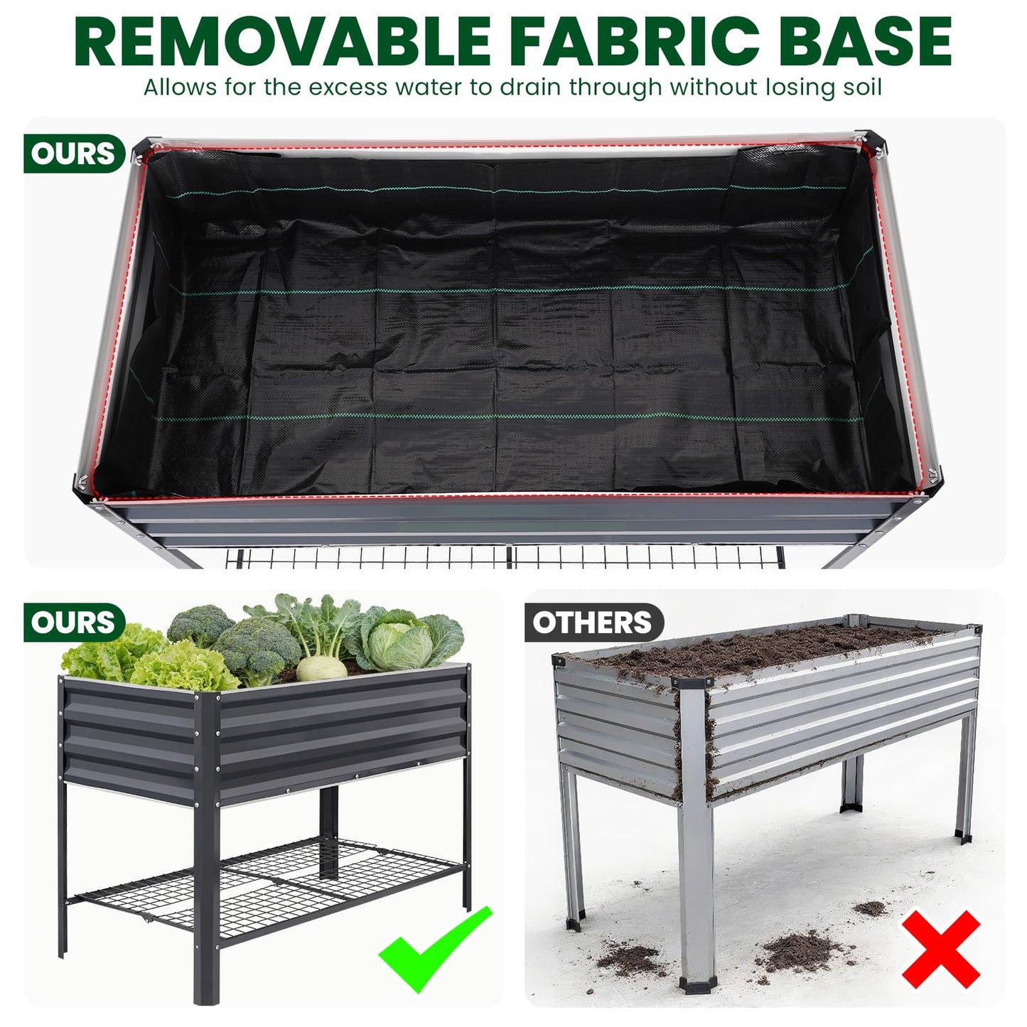 1MORE Elevated Raised Garden Bed with Legs & Storage Rack, 48×24×32in Large Metal Raised Bed for Backyard, Patio. Raised Planter Box with Drainage Holes for Plants Vegetables Flowers Fruits(Grey-1pcs)
