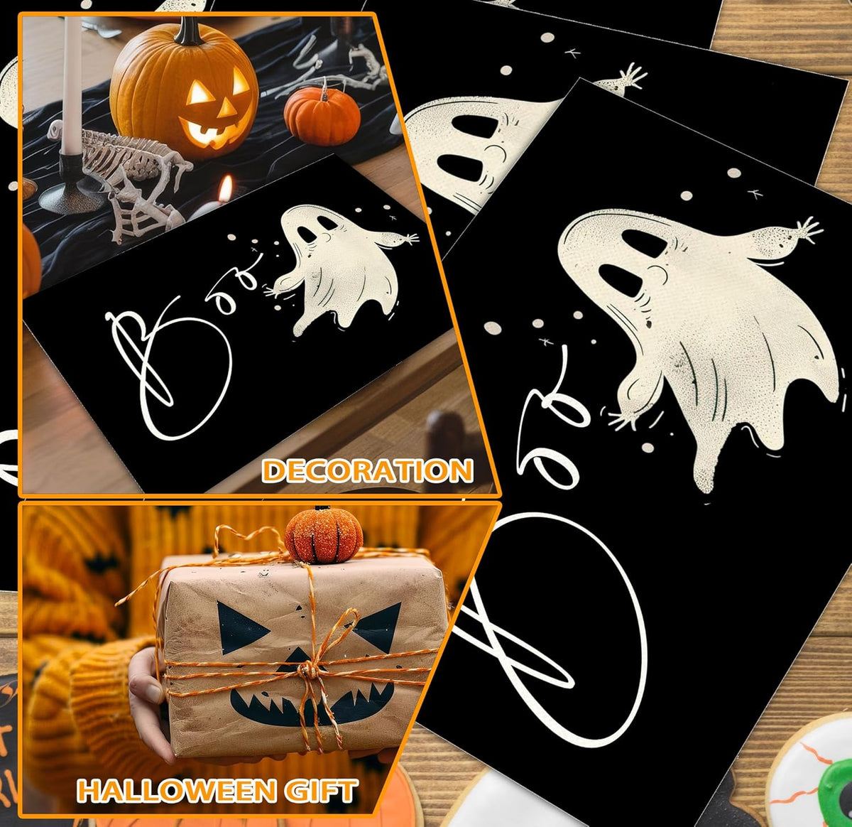 Funny Halloween Placemats Set of 4, 12x18 Inch Boo Decorative Table Mats, Washable Heat Resistant Place Mats for Kitchen Dining Table, Halloween Themed Decoration for Home-B03