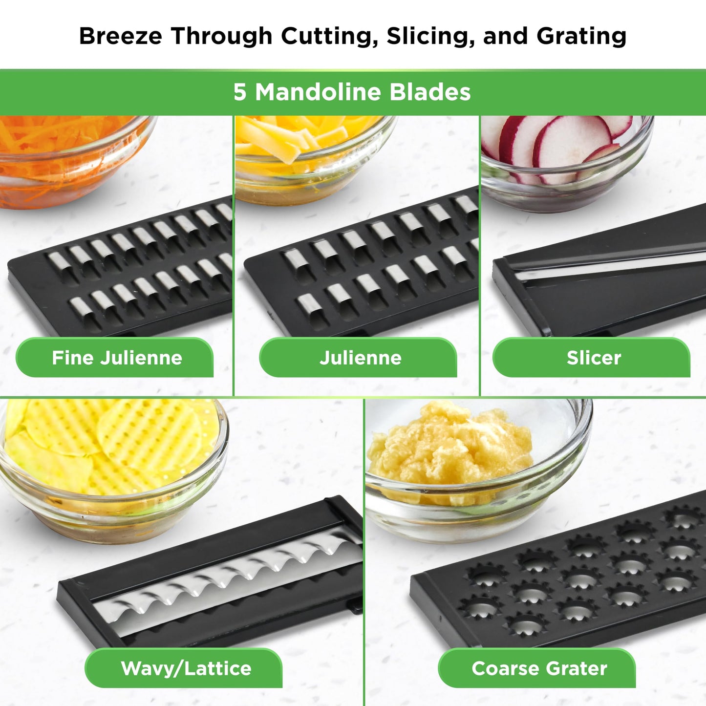 PrepNaturals Vegetable Chopper with Container, Veggie Chopper, Food Chopper & Onion Chopper - Mandoline Slicer for Kitchen (8 in 1, Black)