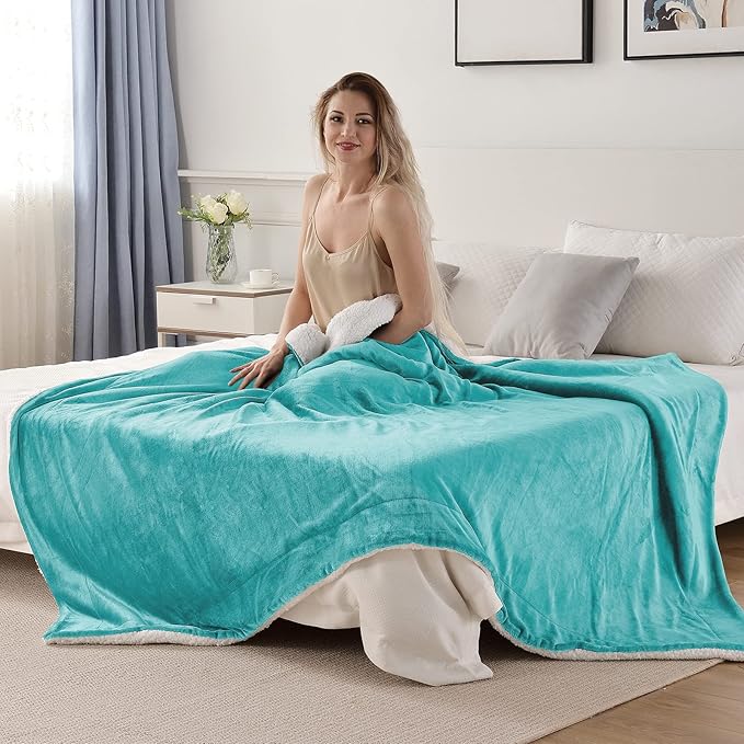 SOCHOW Sherpa Fleece Throw Blanket, Double-Sided Super Soft Luxurious Plush Blanket Throw Size, Lake Green, 50x60 inches