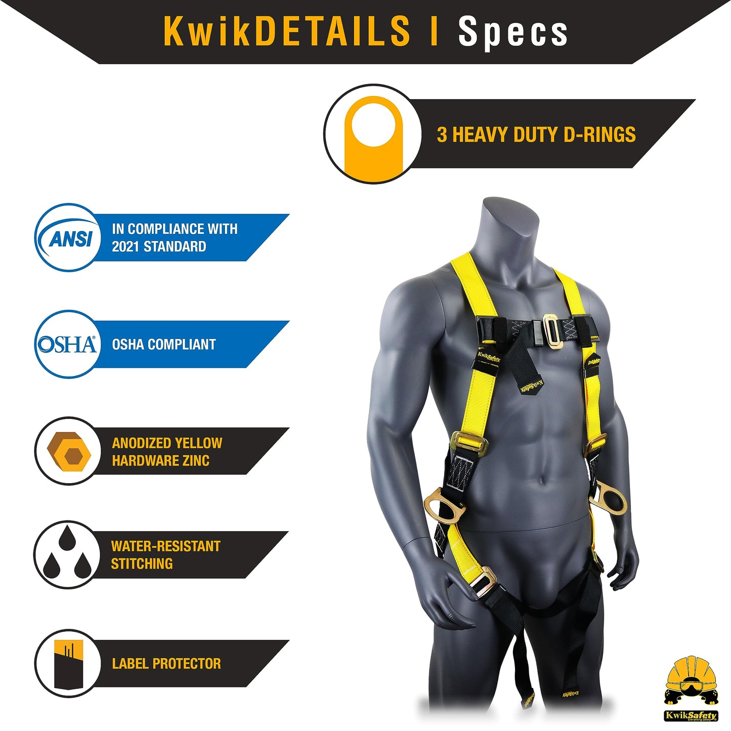 KwikSafety - Charlotte, NC - THUNDER [COMBO] 3D Ring Full Body Safety Harness, 6' Lanyard, Tool Lanyard, ANSI OSHA PPE Fall Protection Arrest Restraint Equipment Universal Construction Roofing