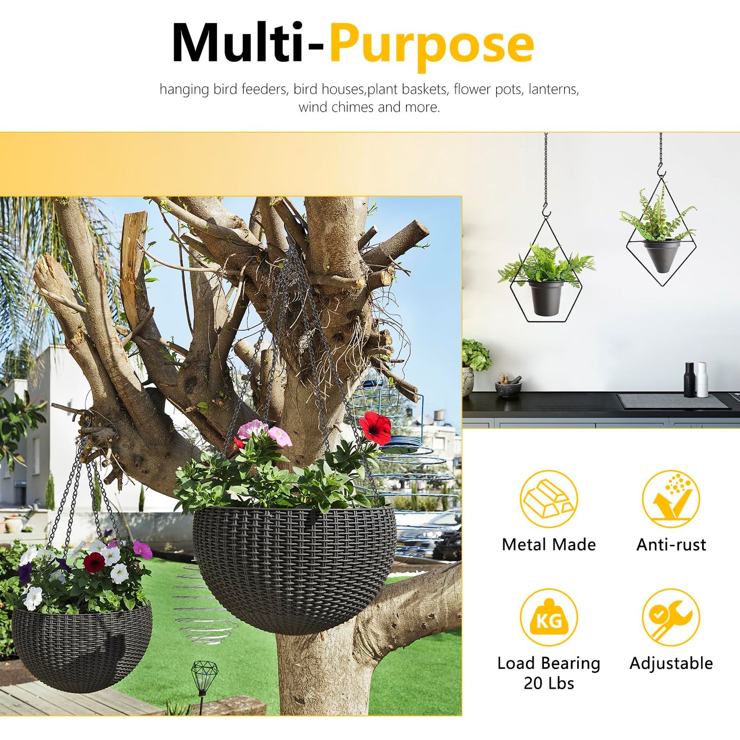 garini Hanging Basket Chain,200 Inch Metal Black Hanging Chain with S Hooks for Hanging Plants, Photo, Lantern, Billboards and Planters
