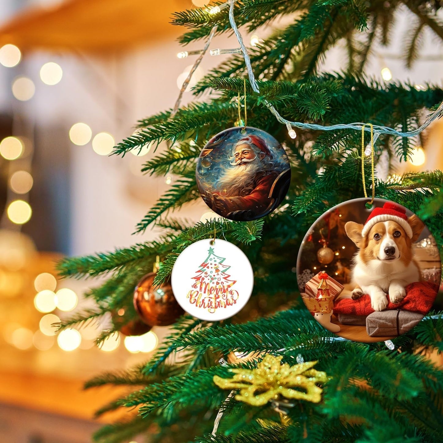 25 PCS Sublimation Ceramic Ornament Blank 3 inch Round Two-Sided Printed White Ceramic Decoration Handmade DIY Personalized Christmas Home Decoration Bulk