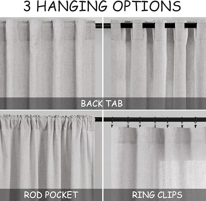 Grey Linen Blend Drapes 84 Inch Length 2 Panels Set Back Tab Rod Pocket Light Filtering Privacy Semi Sheer Textured Curtains Neutral Farmhouse Decor Curtains for Living Room Bedroom 40x84