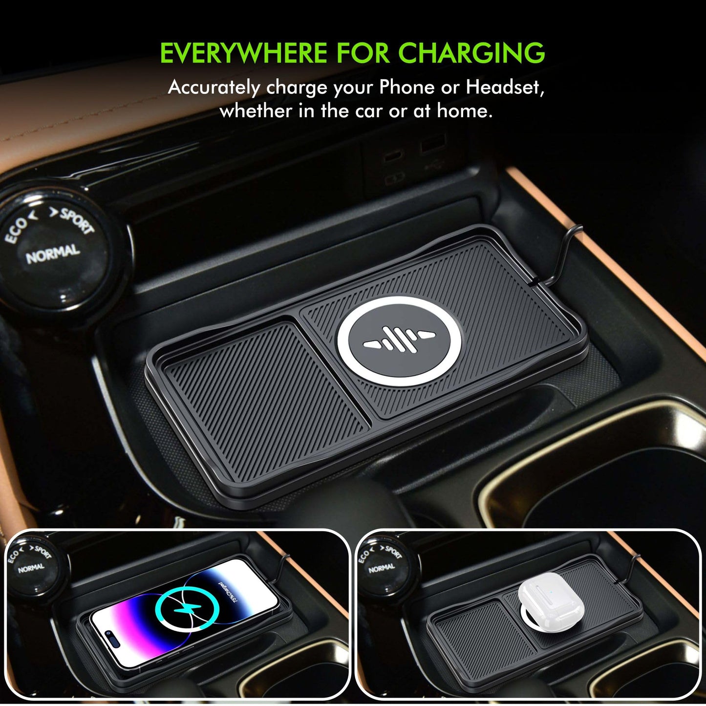 Car Wireless Charger Pad, 15W Fast Non-Slip Wireless Charging Pad for Car with 20W Car Adapter, Compatible with iPhone 17 16 15 14 13 12 Pro Max AirPods,100CM Cable