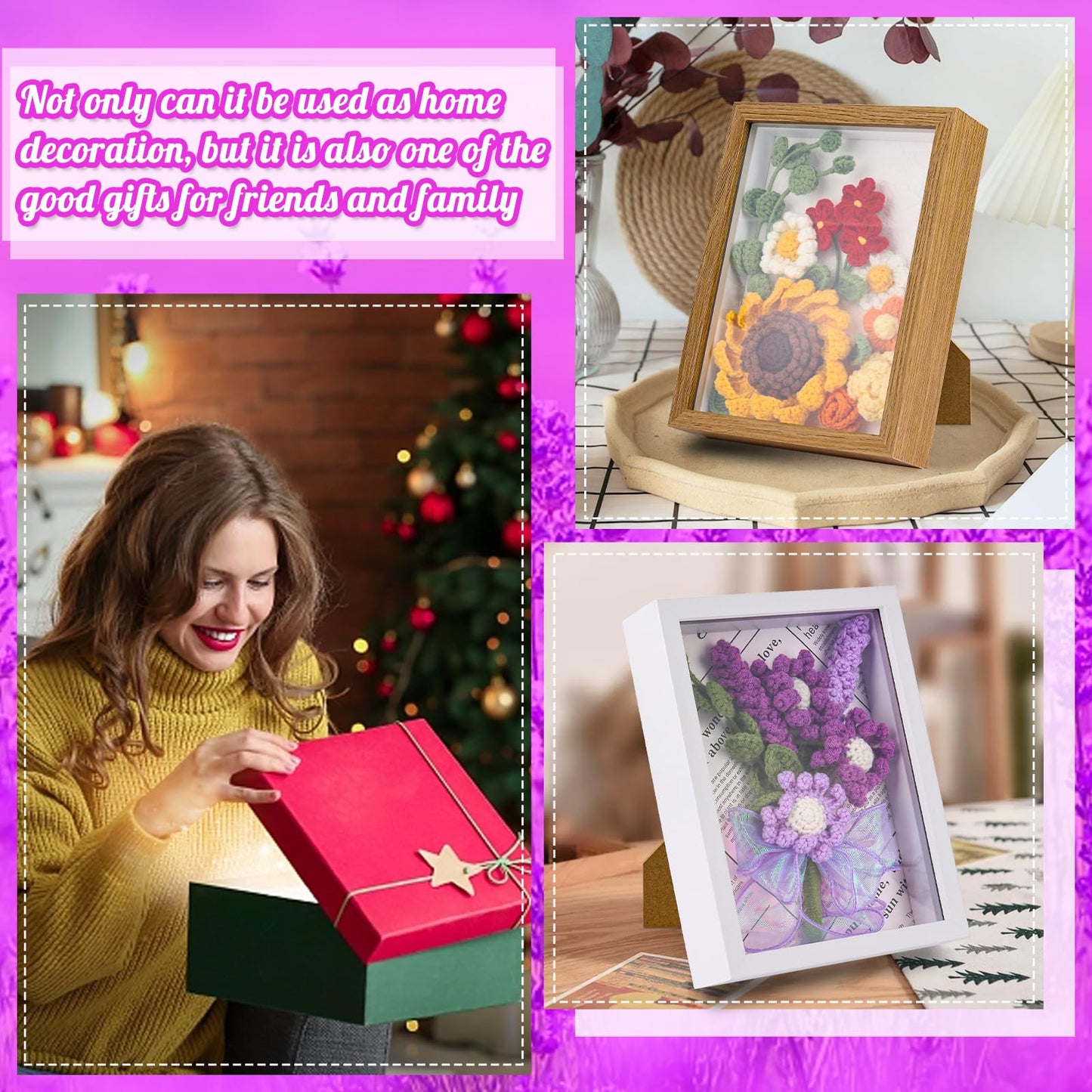 IMZAY Lavender Crochet Kit with Photo Frame, Lavender Knitting Weaving Set with Yarn, Hooks, Instruction, Stitching Markers, Fiber Fill, Floral Wire, Crochet Set for Mother's Day & Christmas