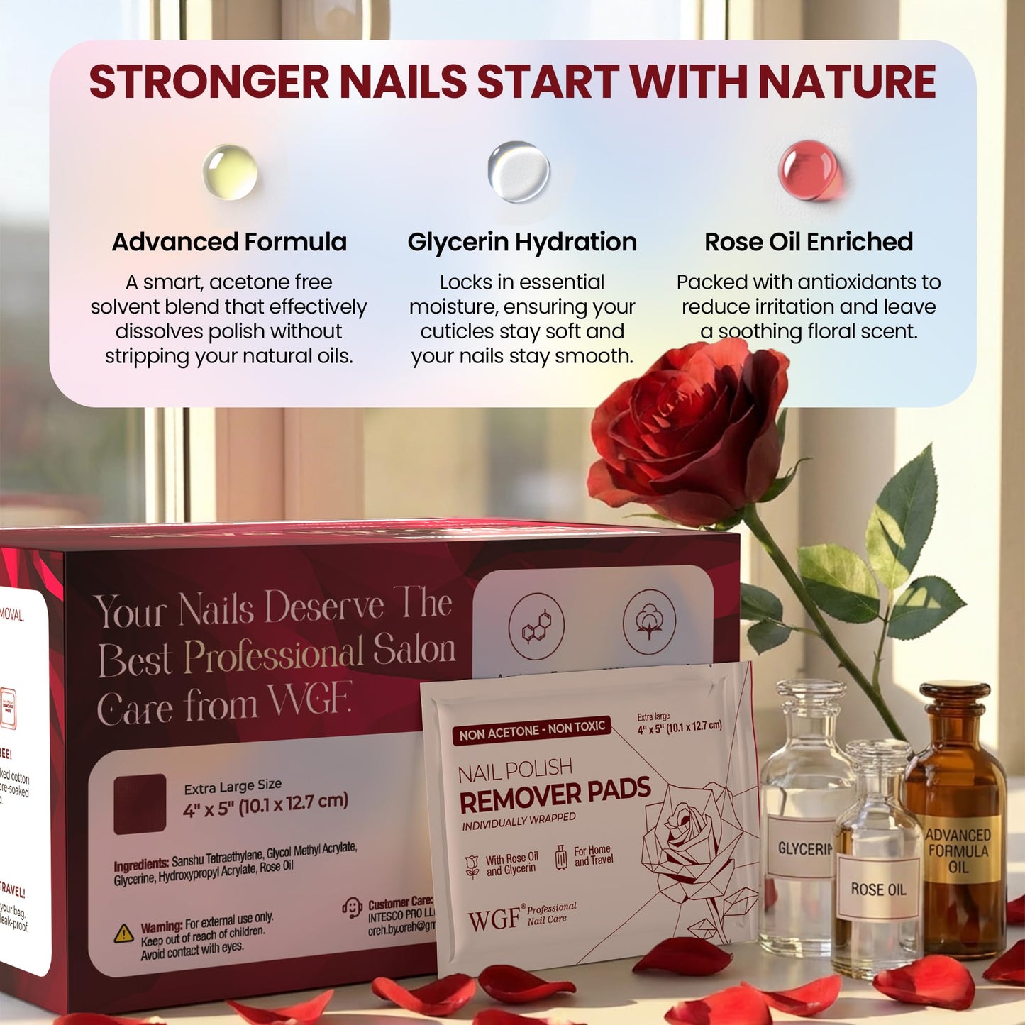 Nail Polish Remover Pads - 100 Pack - Non-Acetone - Individually Wrapped Wipes - Gentle Formula - Fingernail Polish Remover - Bulk Value Set for Home, Salon & Travel