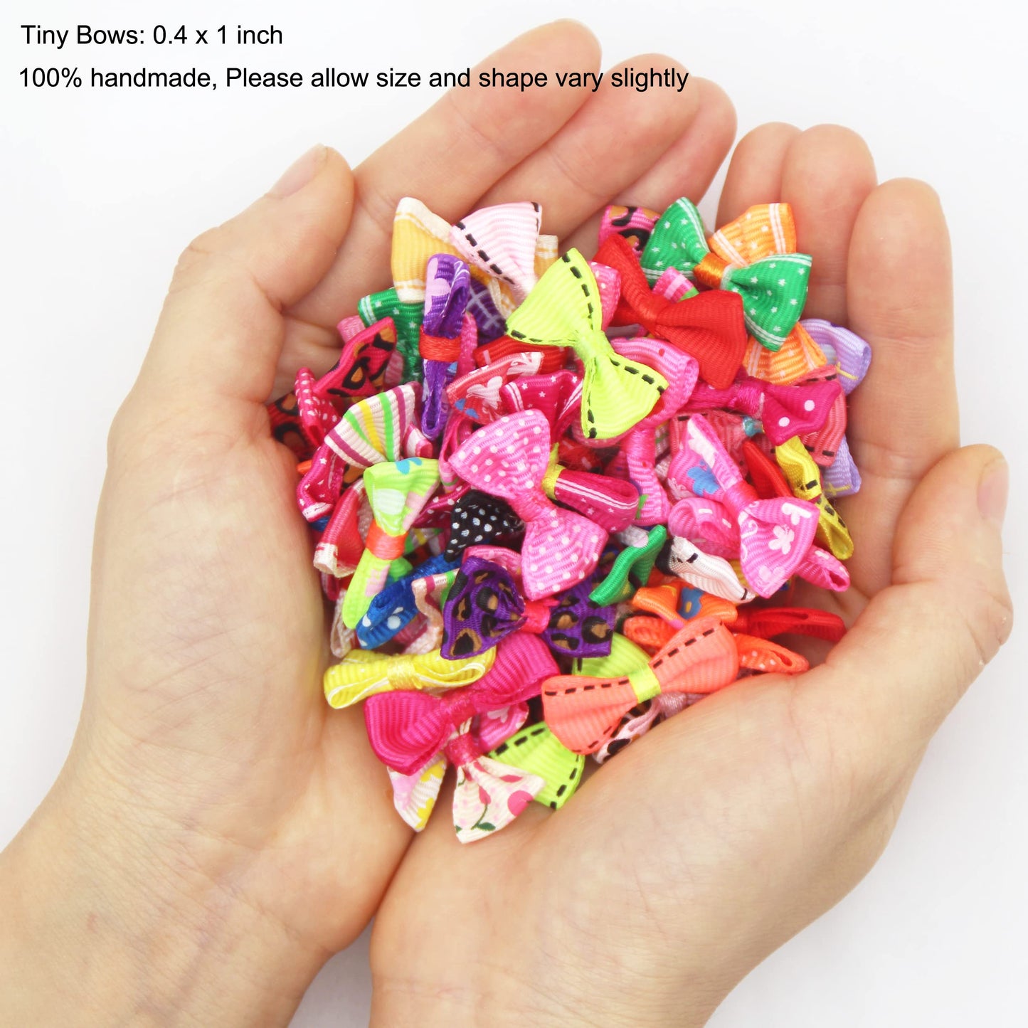 100Pcs Mix Style Mini Satin Ribbon Bows Ties Grosgrain Tiny Bows Little Bowknot Flower Embellishments for Craft Projects, Card Making, Sewing, Gift Wrapping (Colorful)