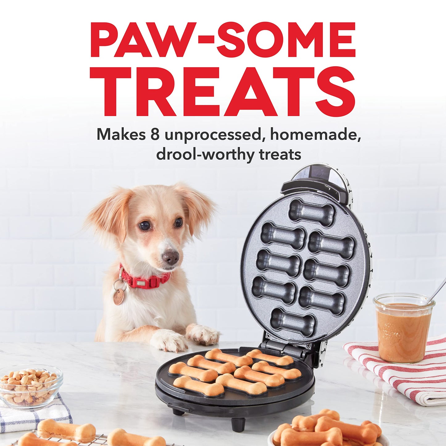 Dash Express Dog Treat Maker - DIY Bone-Shaped Treats - Personalized Dog Gifts - Easy to Clean - 8 Bones, White