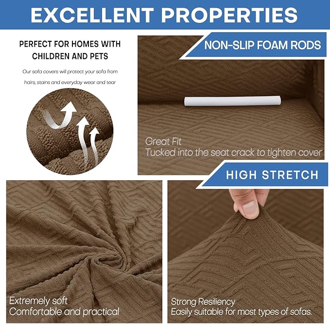 XINEAGE New Extra Large Couch Cover for 3 Cushion Couch (91"-110") 1 Piece Stretch Oversized Sofa Slipcovers Jacquard 4 Seater Furniture Protector Elastic Bottom for Kids,Pet (XL Sofa, Brown)